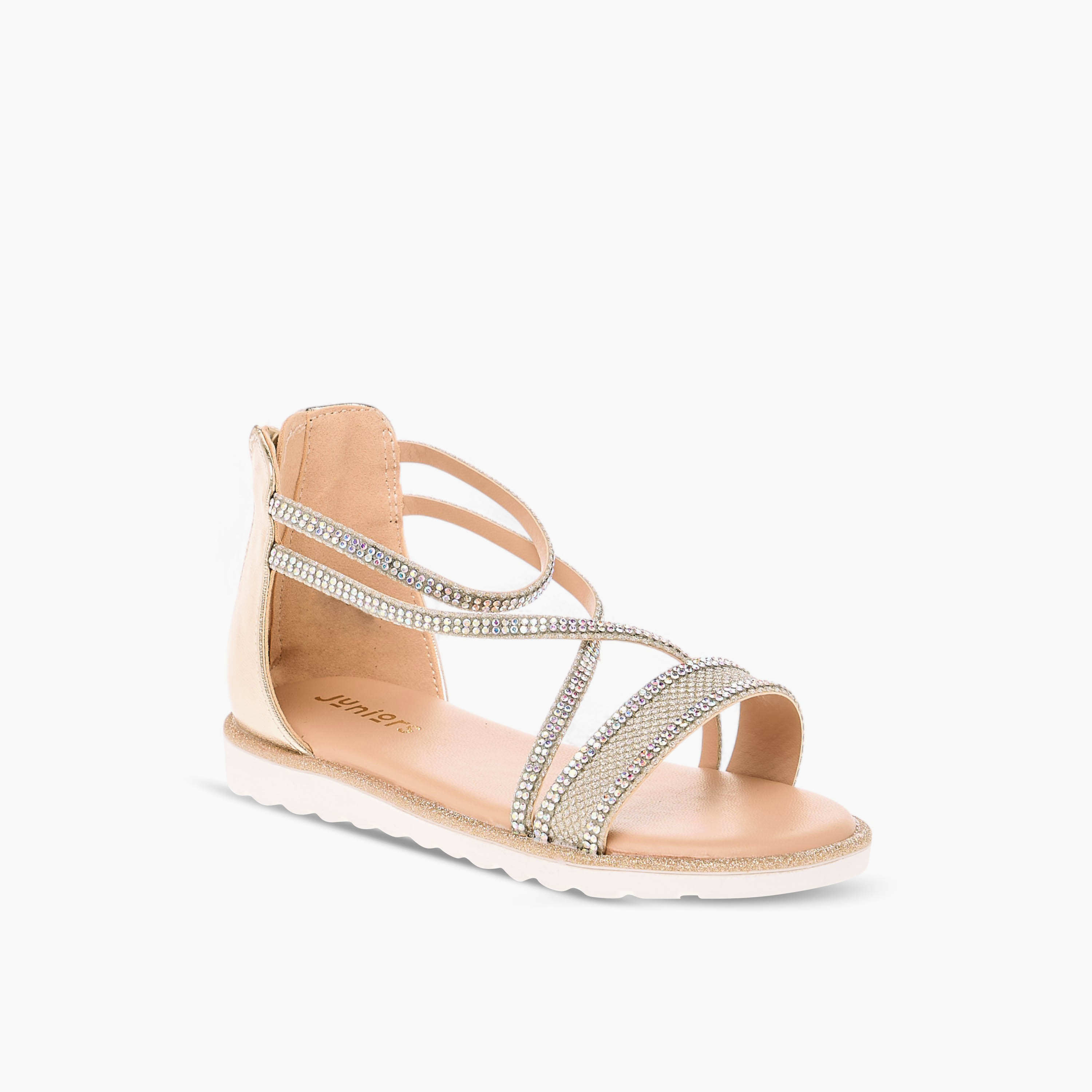 صندل مزين بأحزمة متعددة وسحاب إغلاق من جونيورز-girls-shoes-sandals-image-2