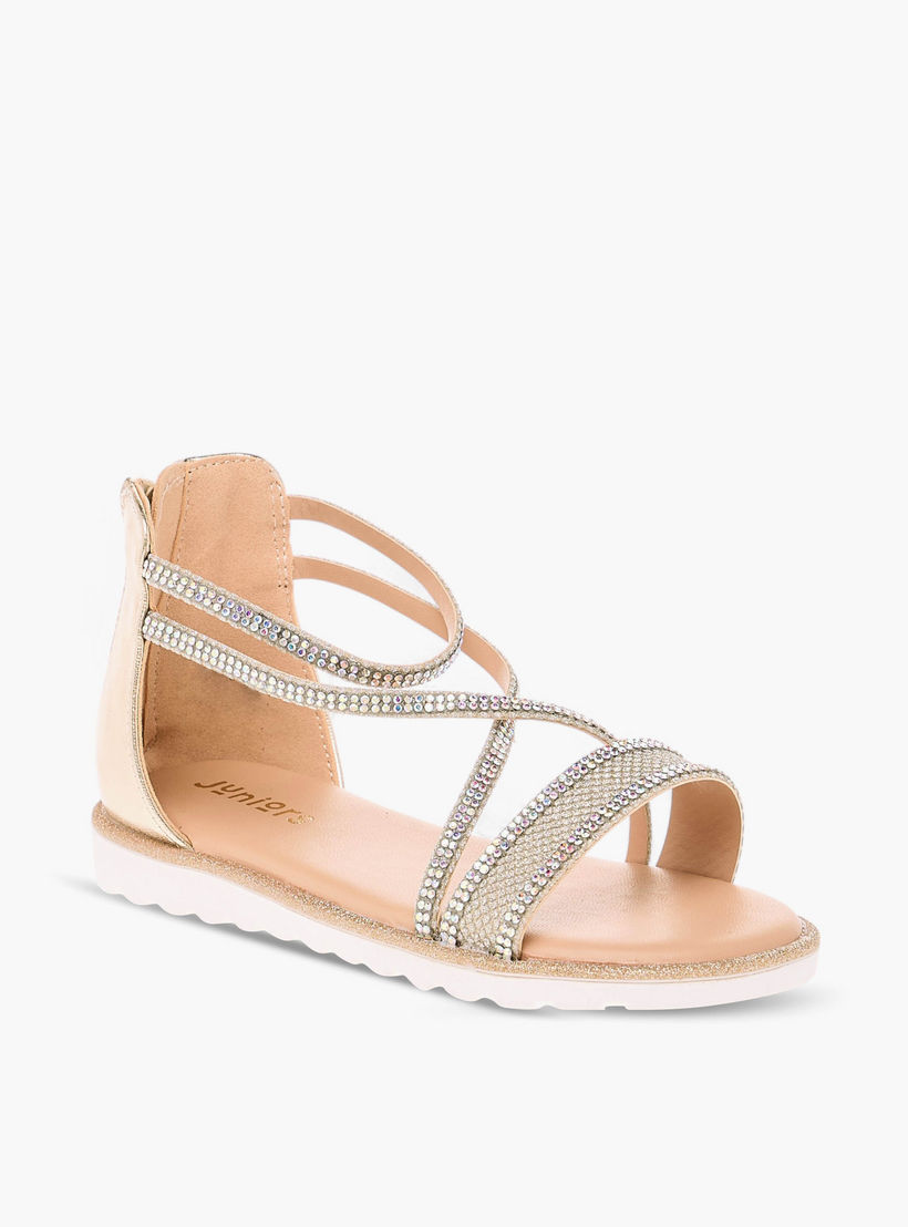 صندل مزين بأحزمة متعددة وسحاب إغلاق من جونيورز-girls-shoes-sandals-image-2