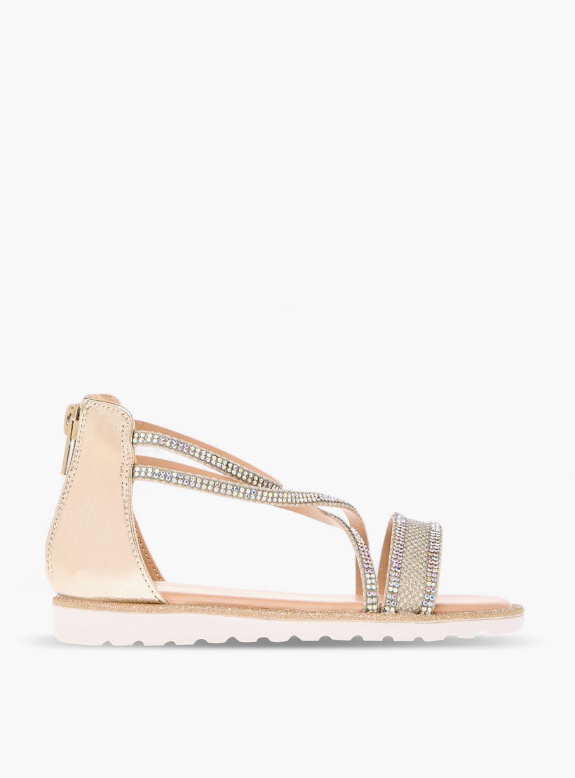 صندل مزين بأحزمة متعددة وسحاب إغلاق من جونيورز-girls-shoes-sandals-image-3