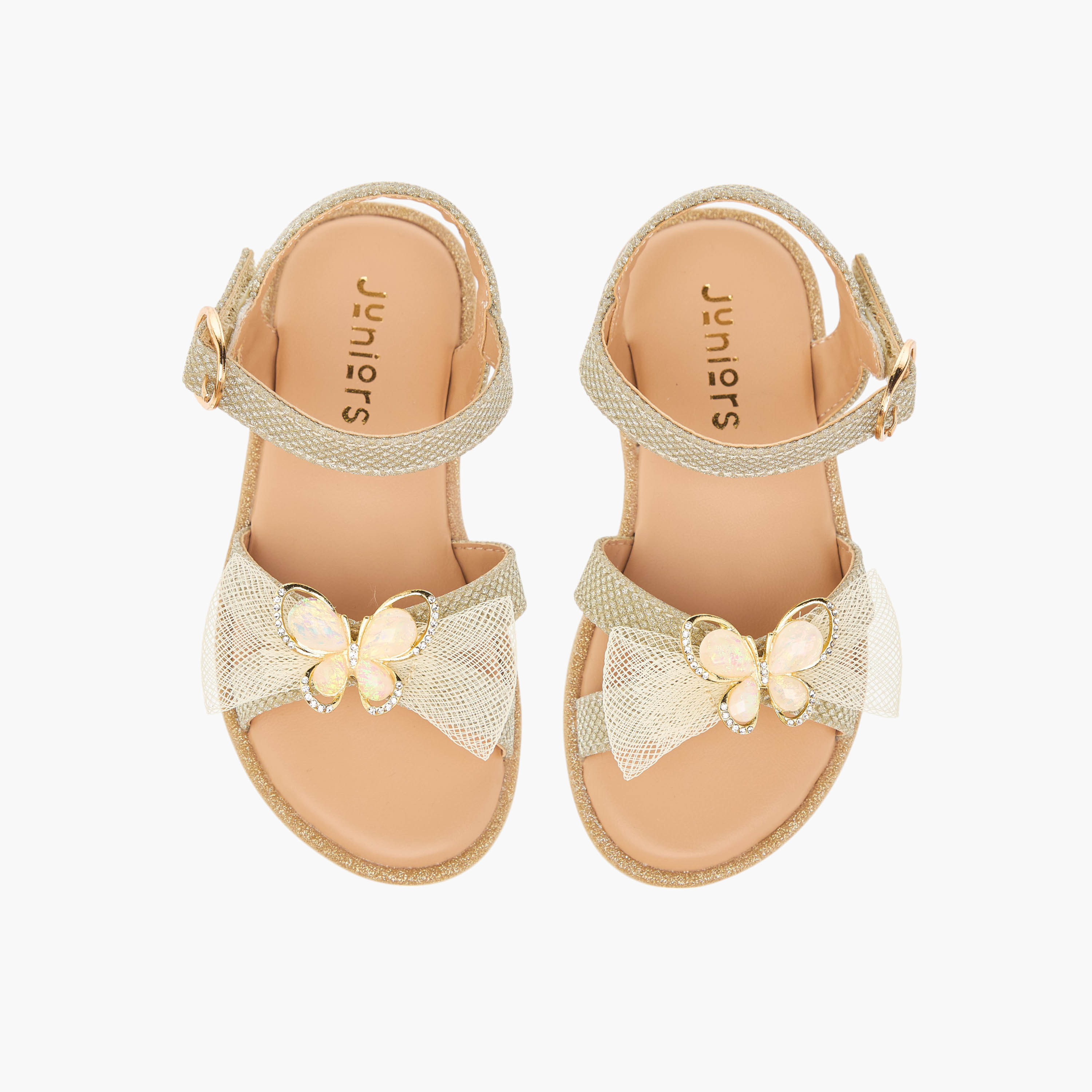 Juniors Butterfly Embellished Sandals with Hook and Loop Closure-girls-shoes-sandals-image-5