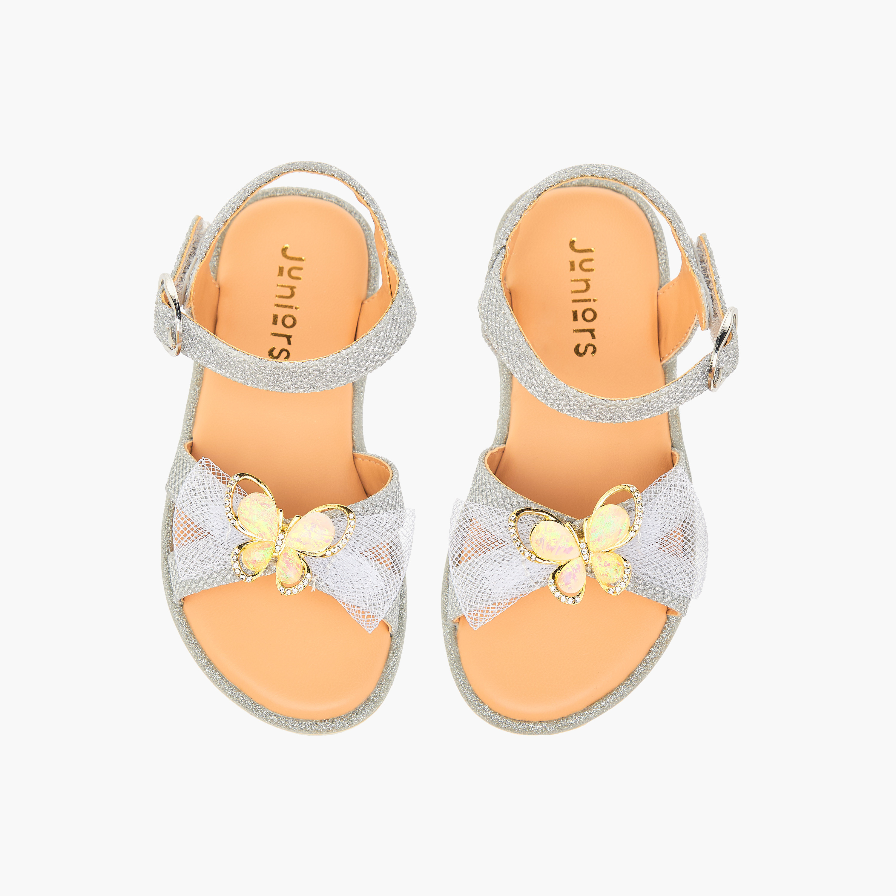 Juniors Butterfly Embellished Sandals with Hook and Loop Closure-girls-shoes-sandals-image-1