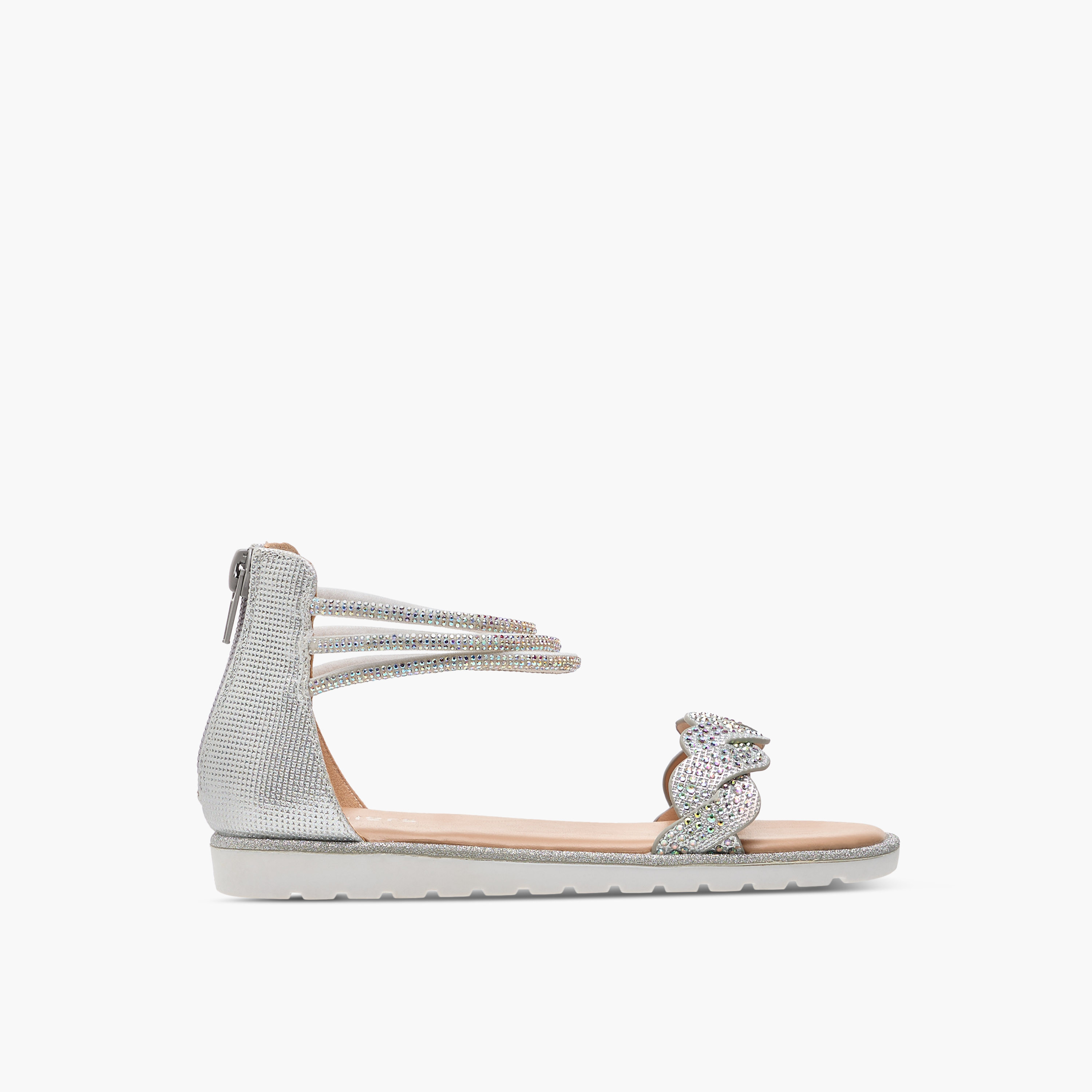 Juniors Embellished Ankle Strap Sandals with Zip Closure-girls-shoes-sandals-image-2