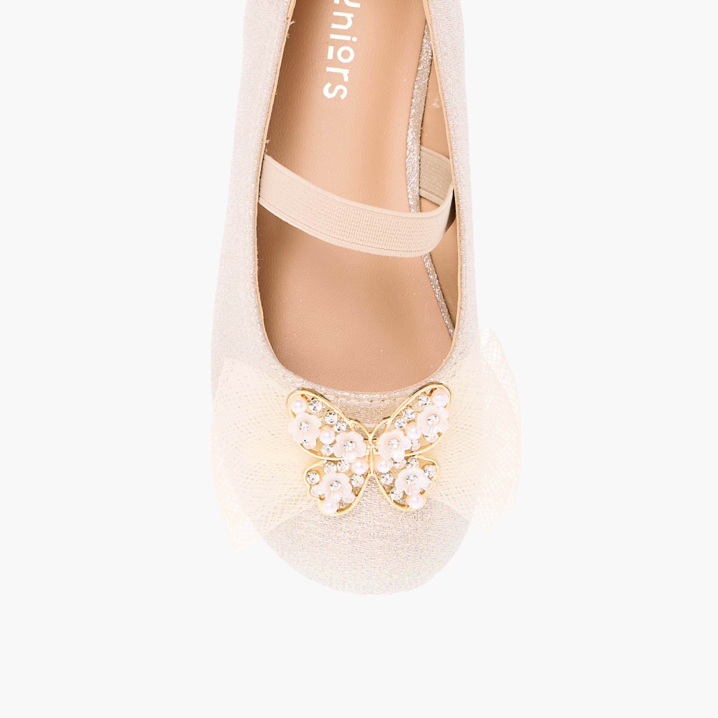 Juniors Embellished Butterfly Applique Ballerina Shoes with Elasticated Strap-girls-shoes-ballerinas-image-4