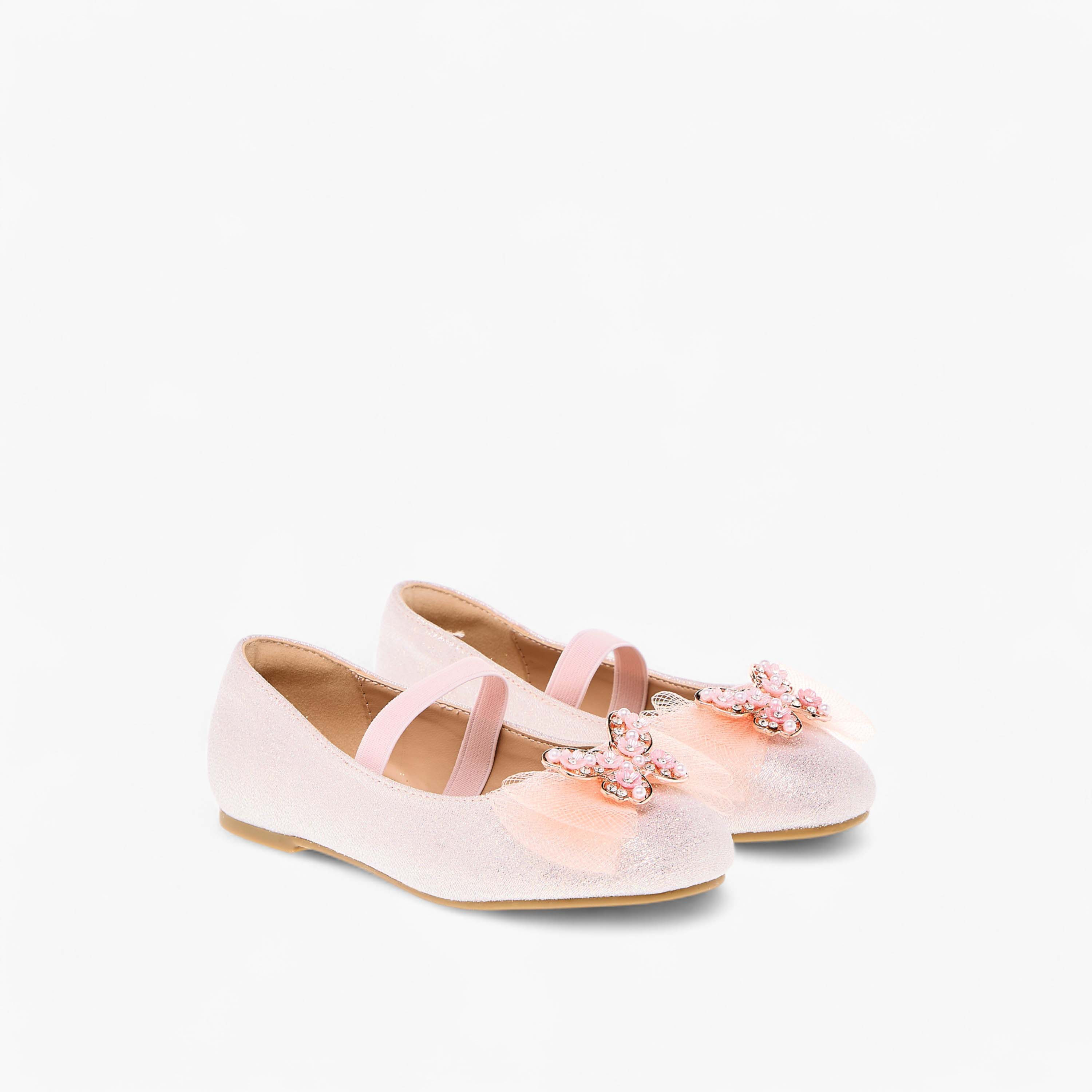 Juniors Embellished Butterfly Applique Ballerina Shoes with Elasticated Strap-girls-shoes-ballerinas-image-1