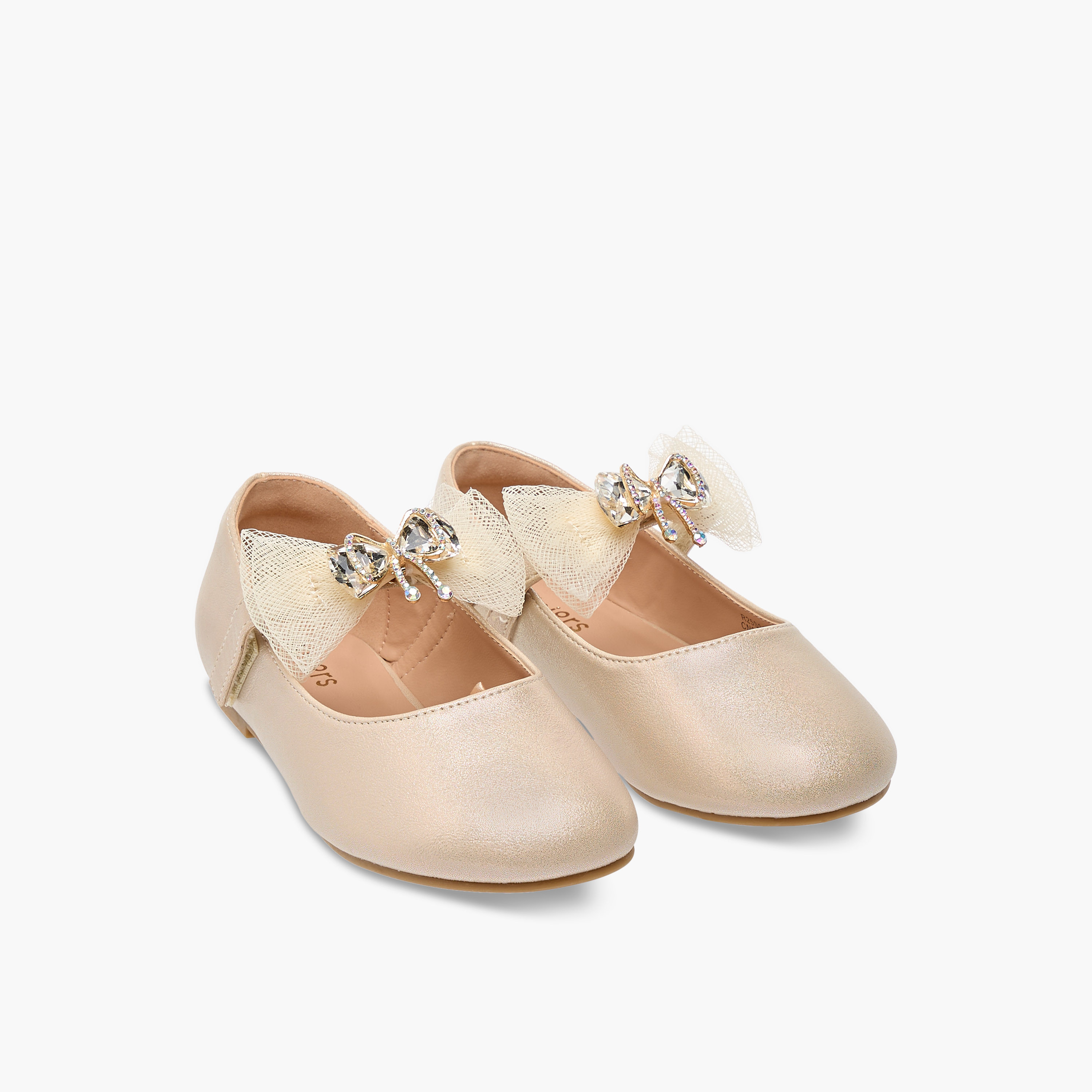 Juniors Bow Embellished Ballerina Shoes with Hook and Loop Closure-girls-shoes-maryjanes-image-1