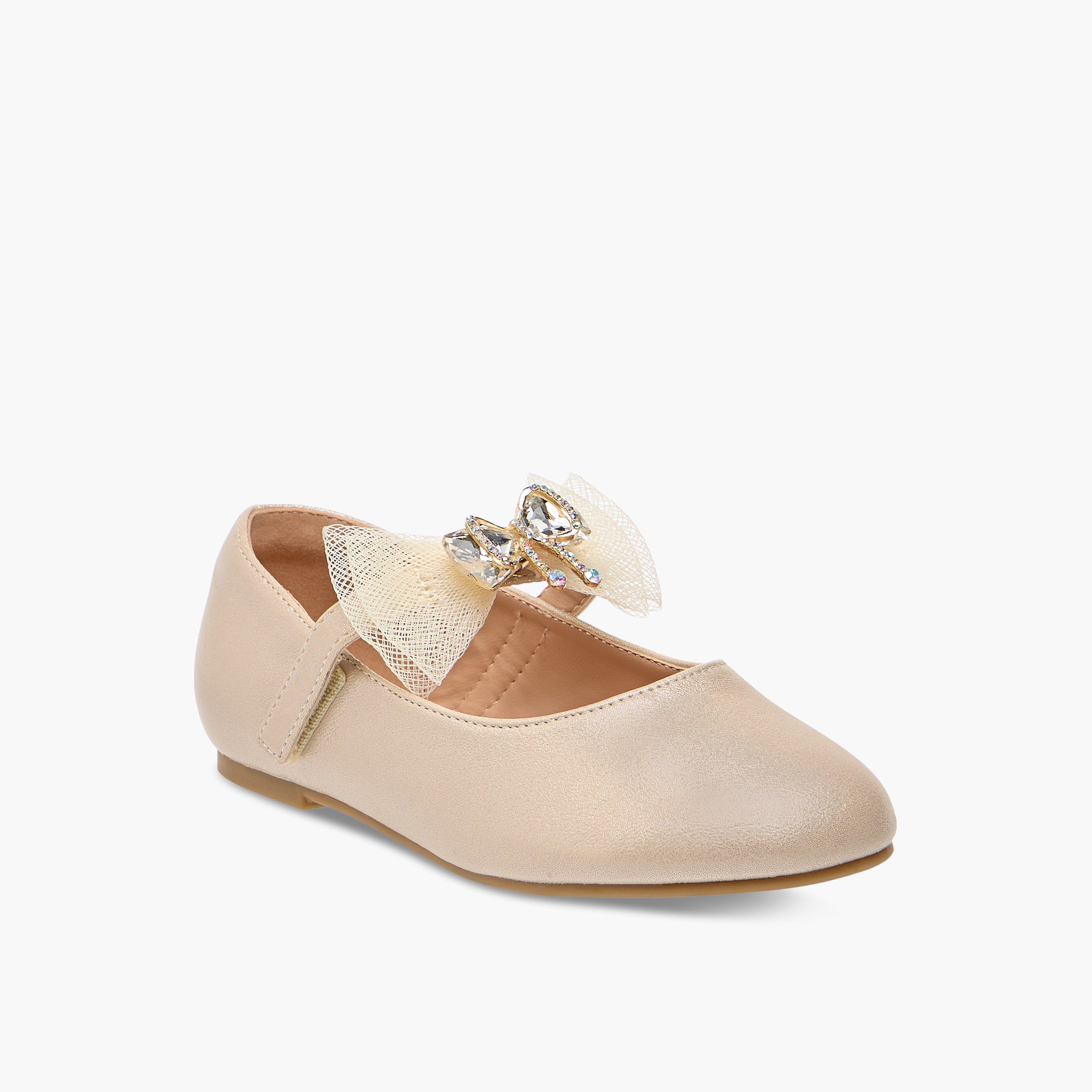 Juniors Bow Embellished Ballerina Shoes with Hook and Loop Closure-girls-shoes-maryjanes-image-2