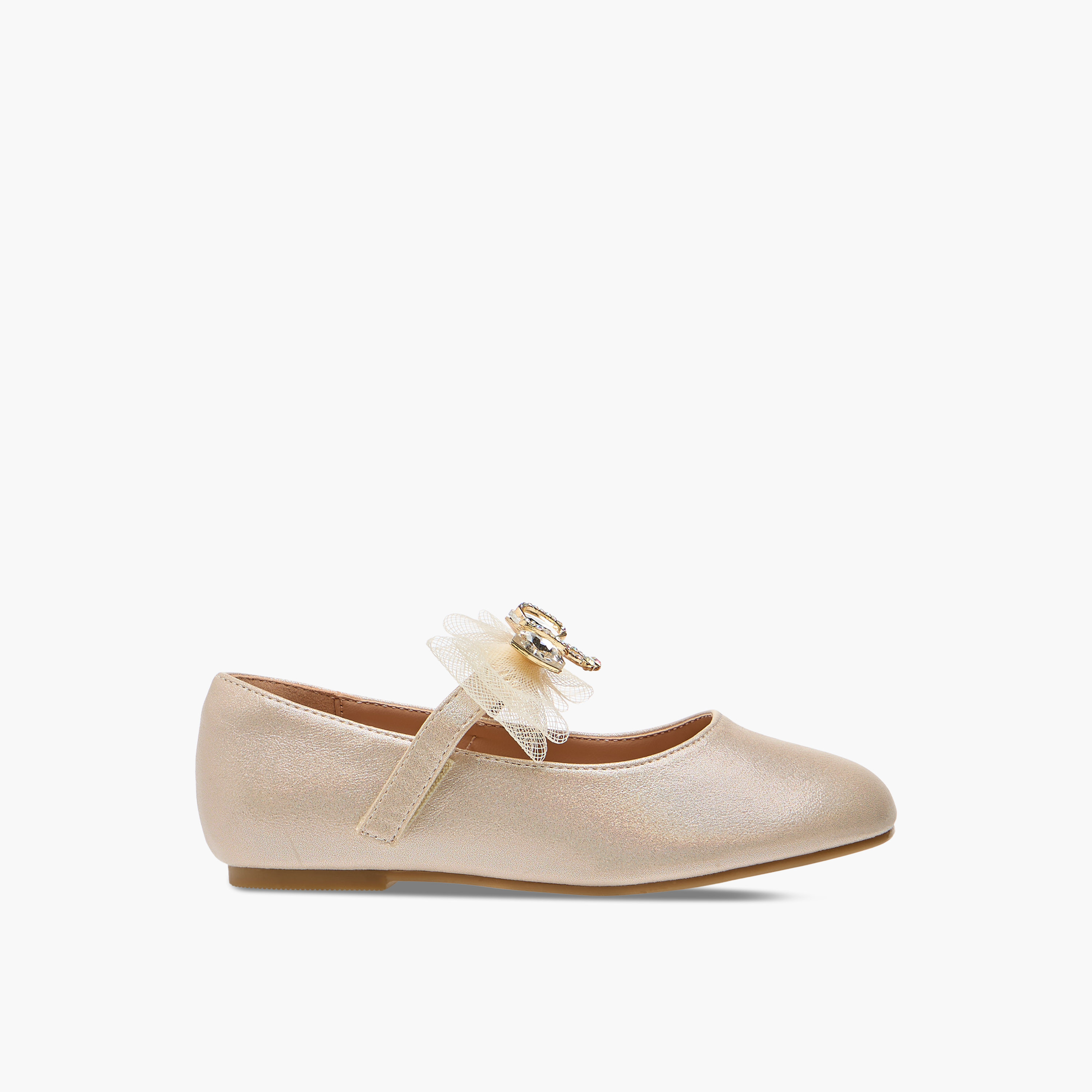 Juniors Bow Embellished Ballerina Shoes with Hook and Loop Closure-girls-shoes-maryjanes-image-3