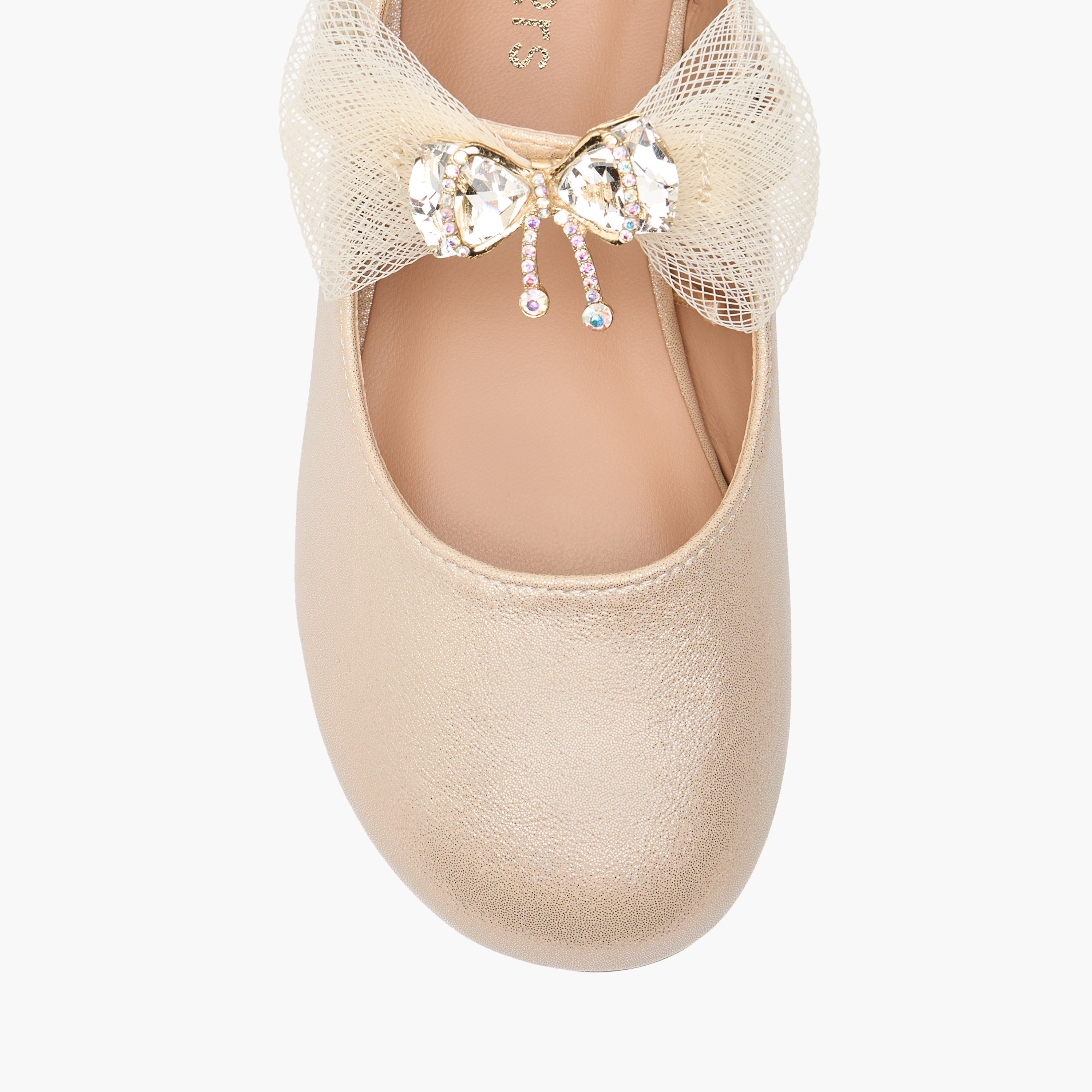 Juniors Bow Embellished Ballerina Shoes with Hook and Loop Closure-girls-shoes-maryjanes-image-4