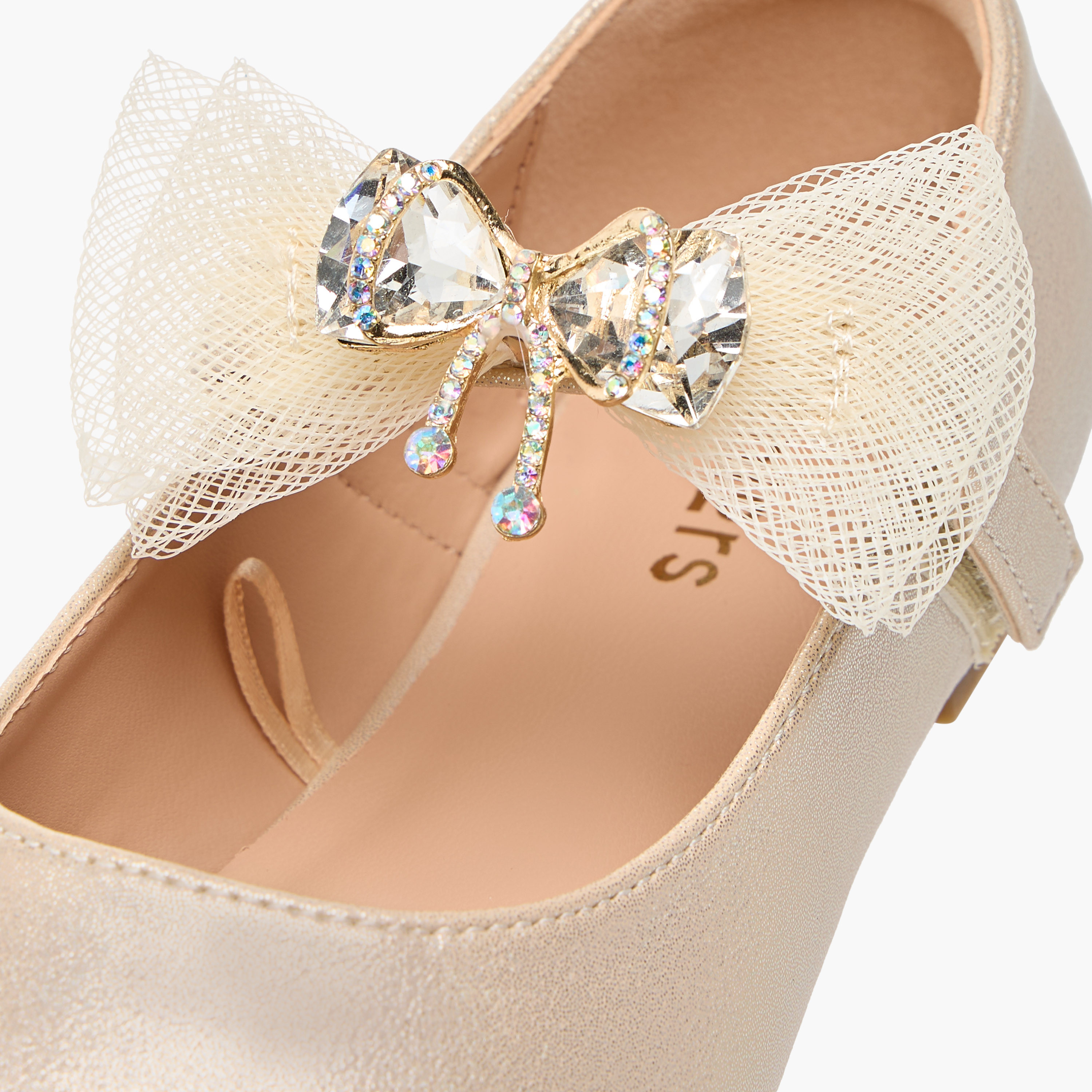 Juniors Bow Embellished Ballerina Shoes with Hook and Loop Closure-girls-shoes-maryjanes-image-5