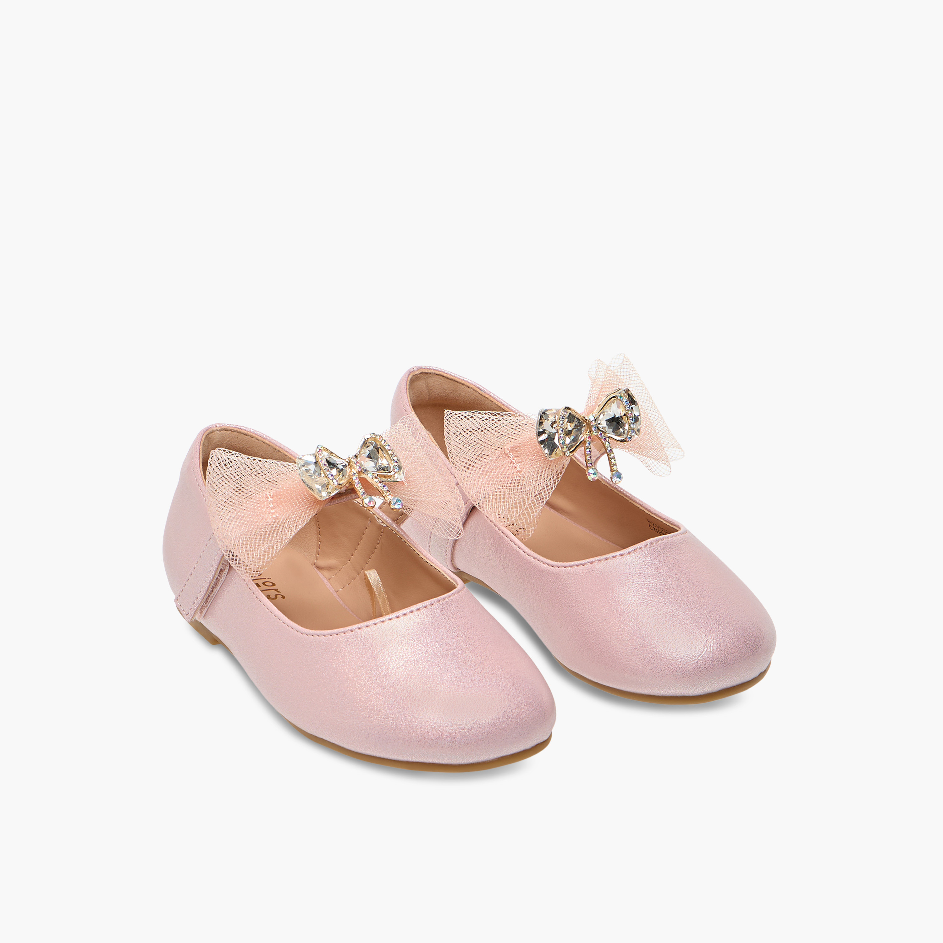 Juniors Bow Accent Ballerina Shoes with Hook and Loop Closure-girls-shoes-maryjanes-image-1