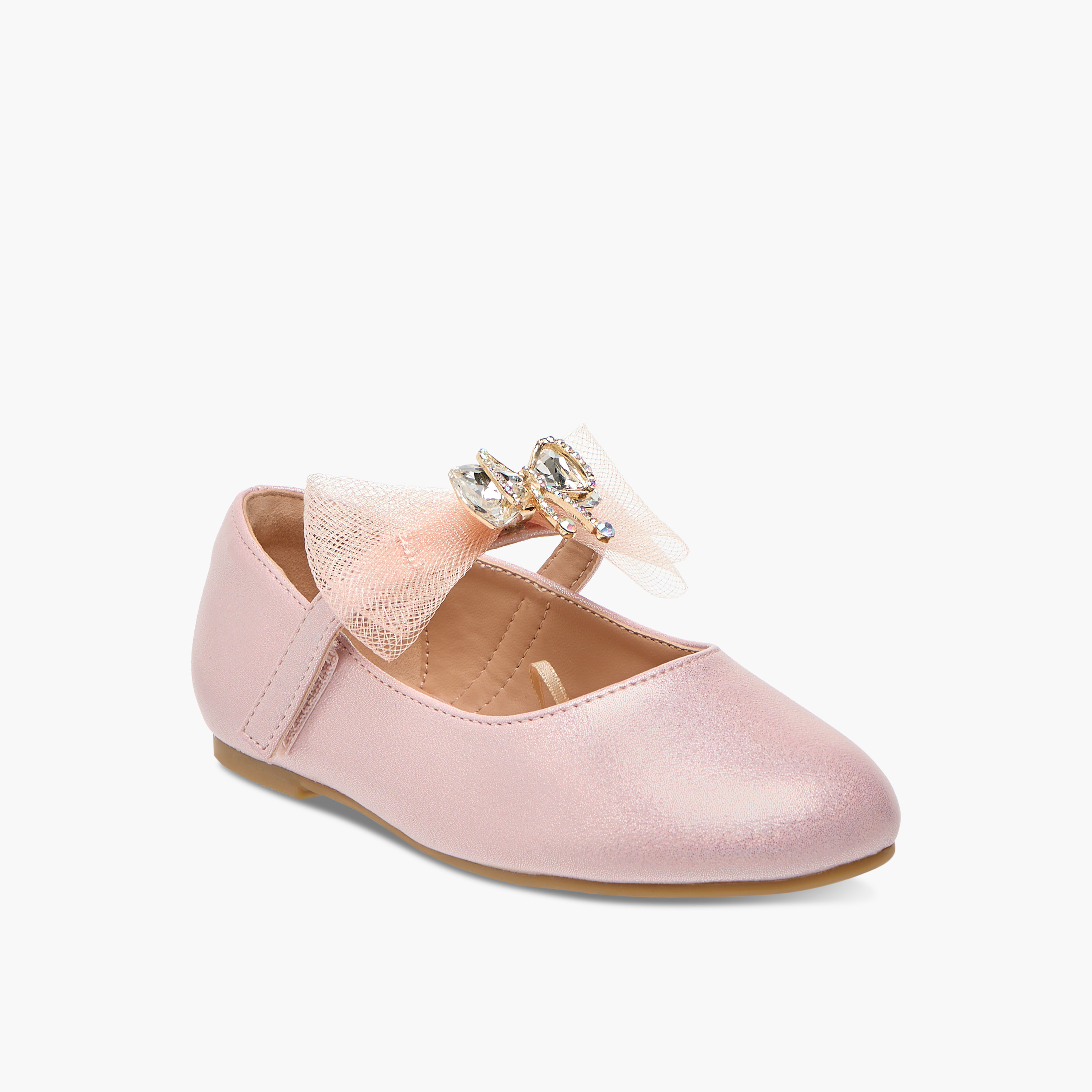 Juniors Bow Accent Ballerina Shoes with Hook and Loop Closure-girls-shoes-maryjanes-image-2