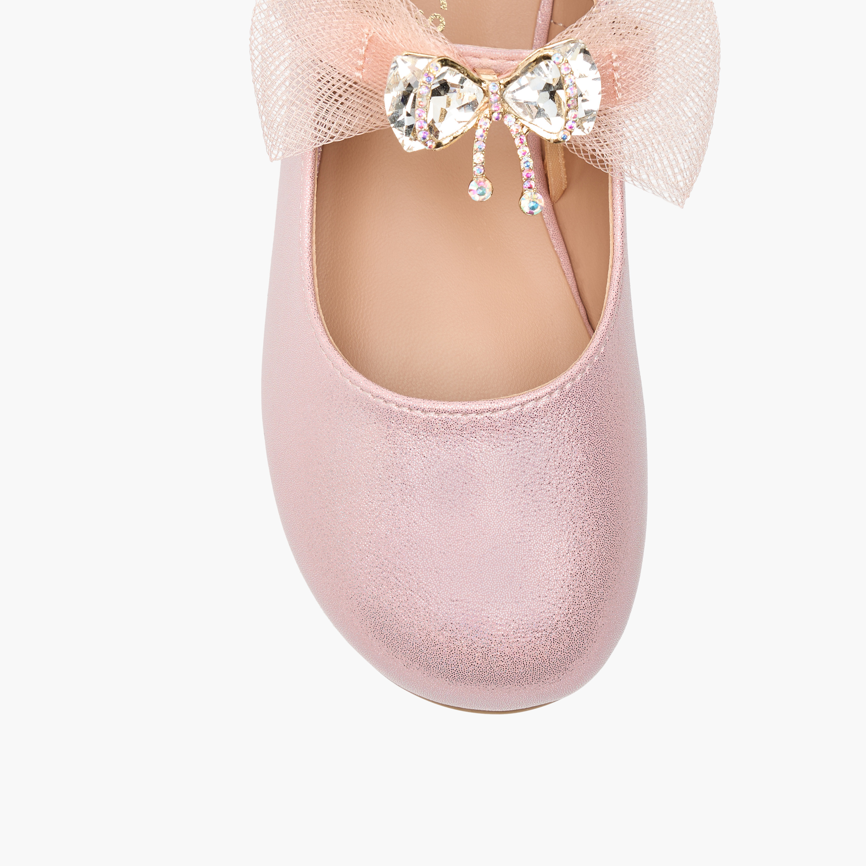 Juniors Bow Embellished Ballerina Shoes with Hook and Loop Closure-girls-shoes-maryjanes-image-10