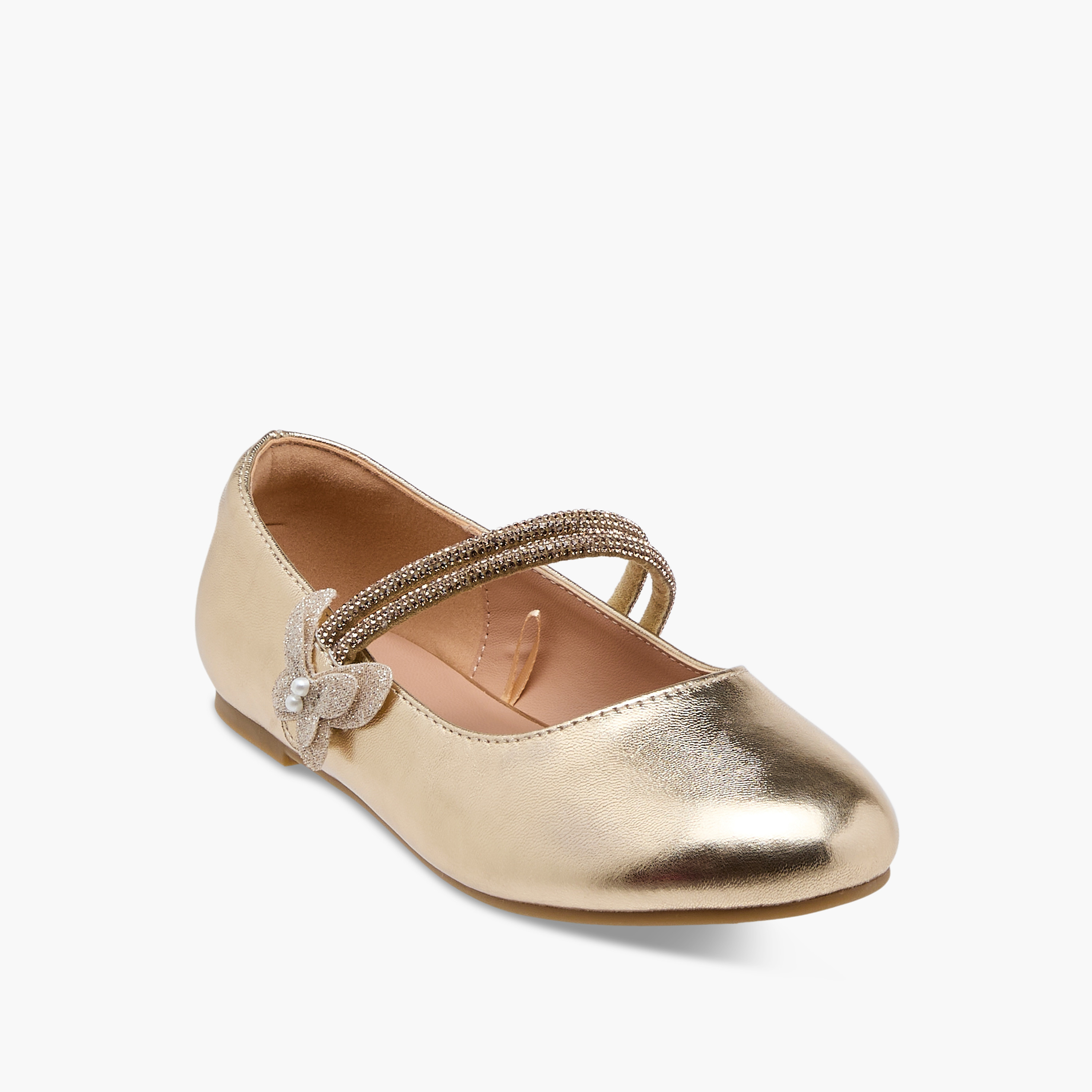 Juniors Embellished Ballerina Shoes with Hook and Loop Closure-girls-shoes-maryjanes-image-2