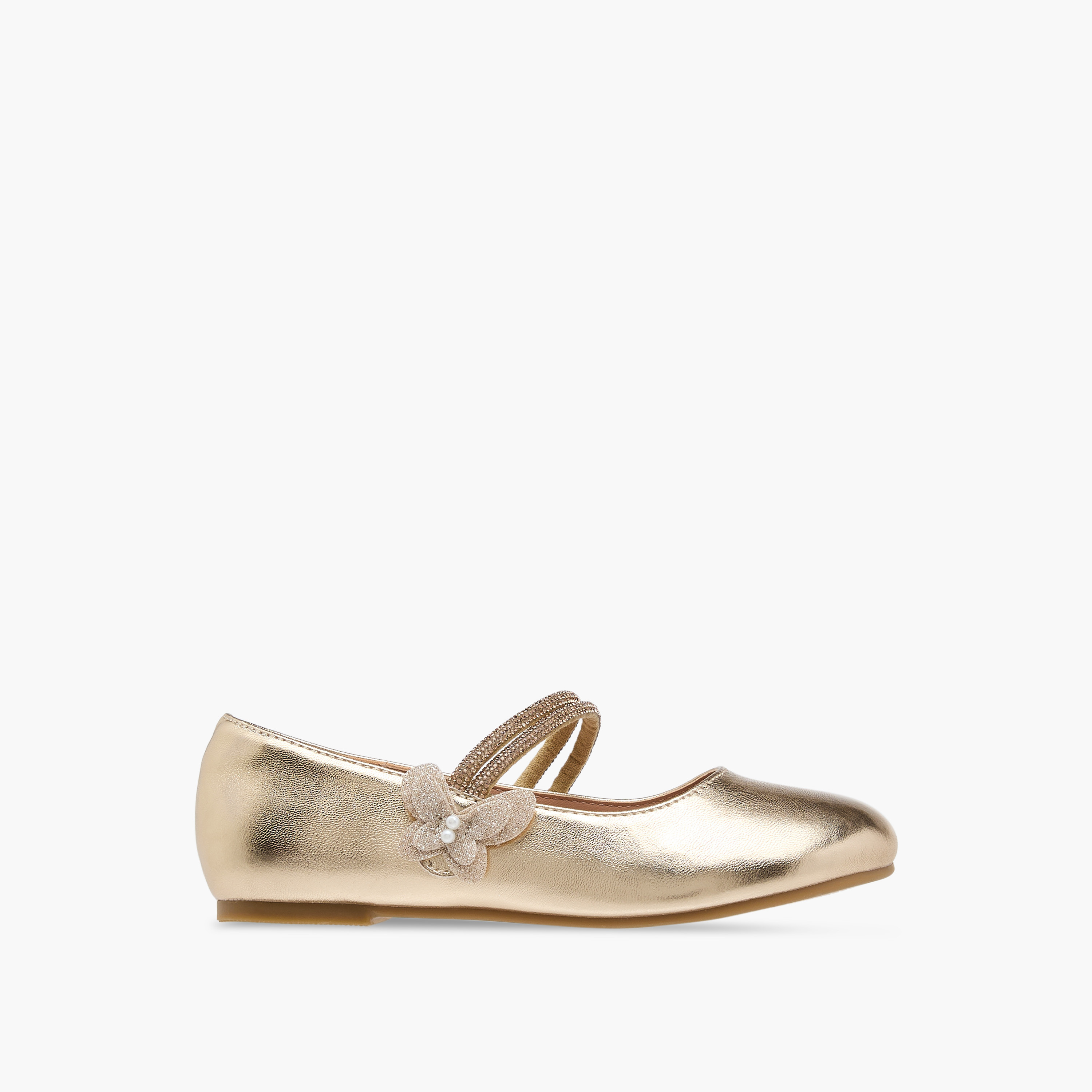 Juniors Embellished Ballerina Shoes with Hook and Loop Closure-girls-shoes-maryjanes-image-3
