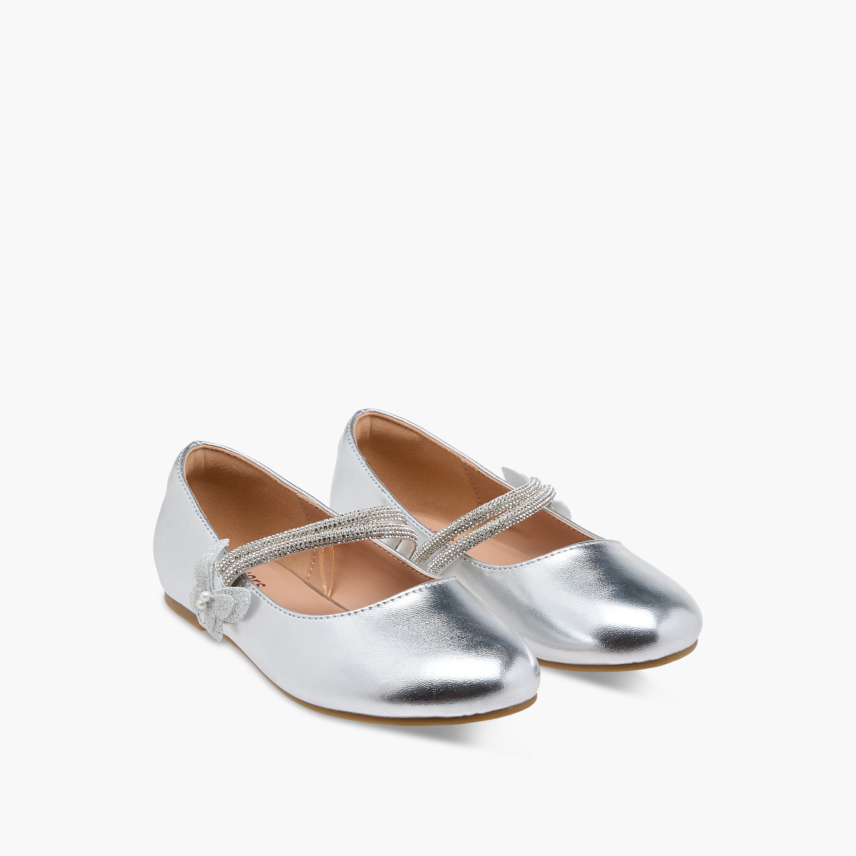 Juniors Embellished Ballerina Shoes with Hook and Loop Closure-girls-shoes-maryjanes-image-1