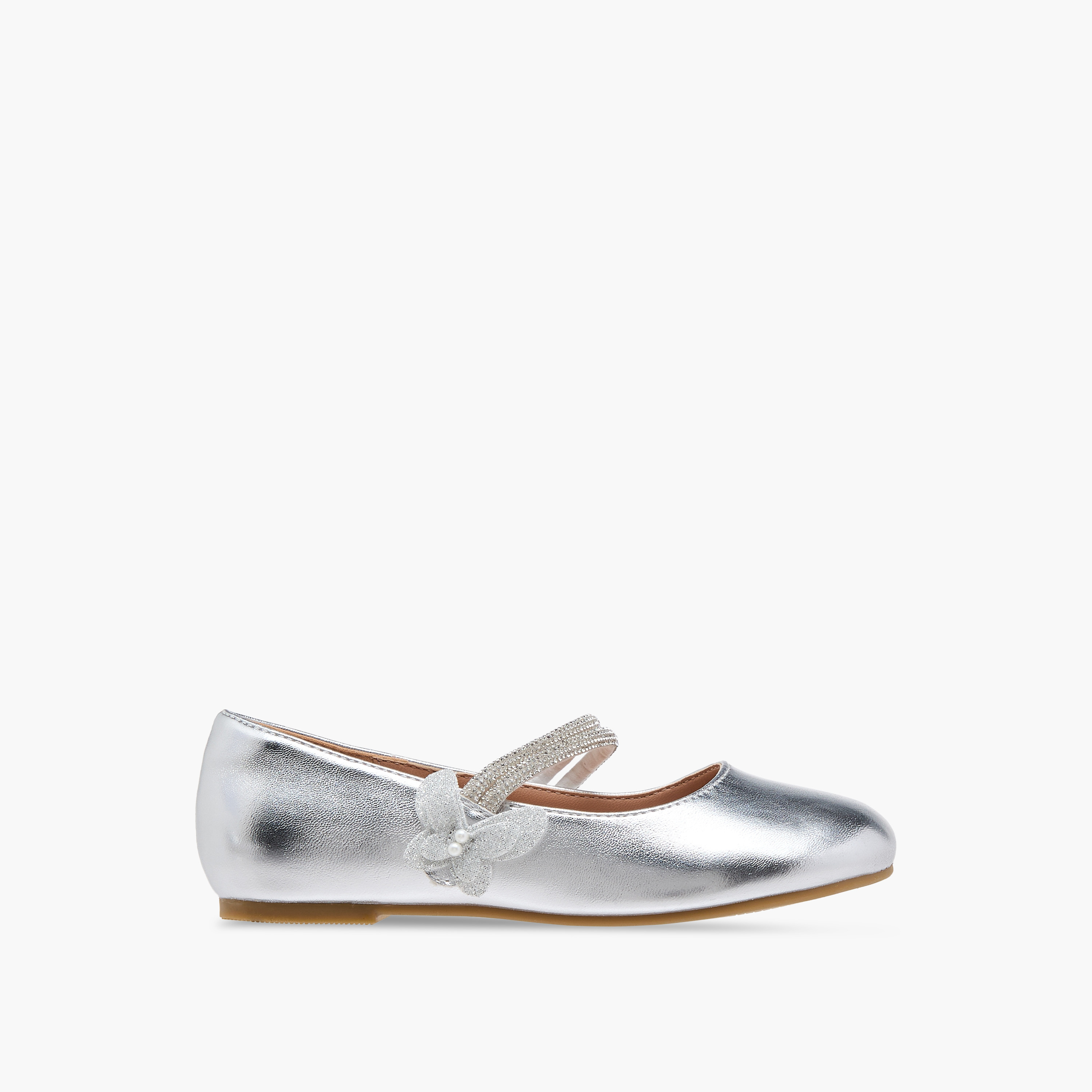 Juniors Embellished Ballerina Shoes with Hook and Loop Closure-girls-shoes-maryjanes-image-3