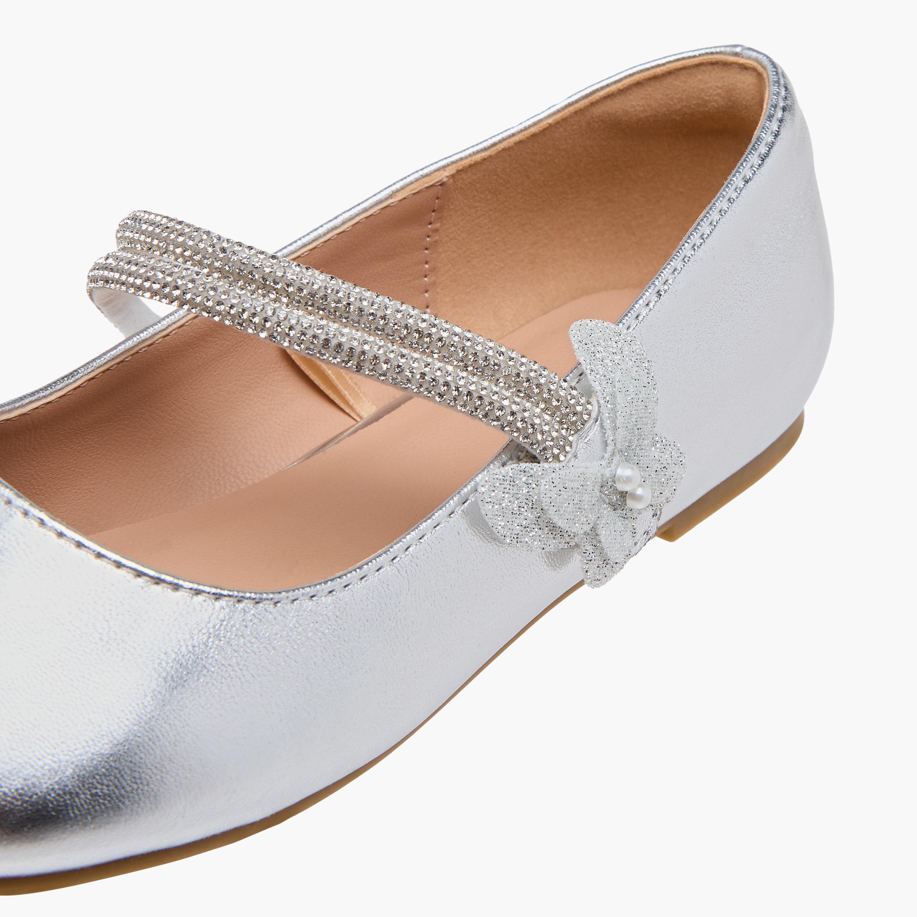 Juniors Embellished Ballerina Shoes with Hook and Loop Closure-girls-shoes-maryjanes-image-6