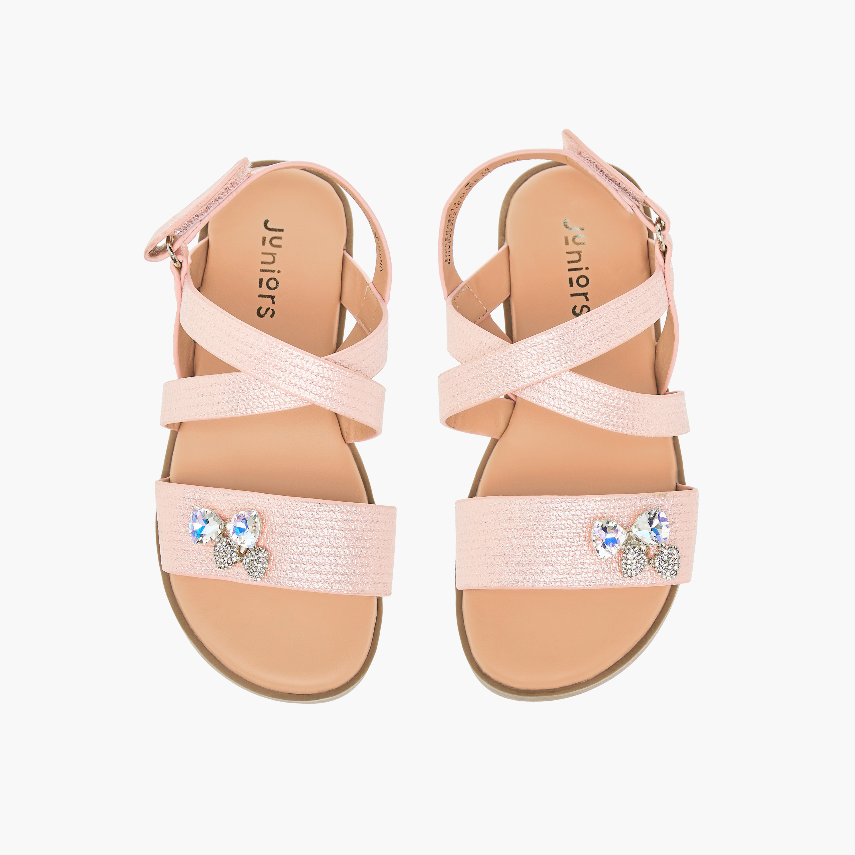 Juniors Bow Embellished Sandals with Hook and Loop Closure-girls-shoes-sandals-image-1