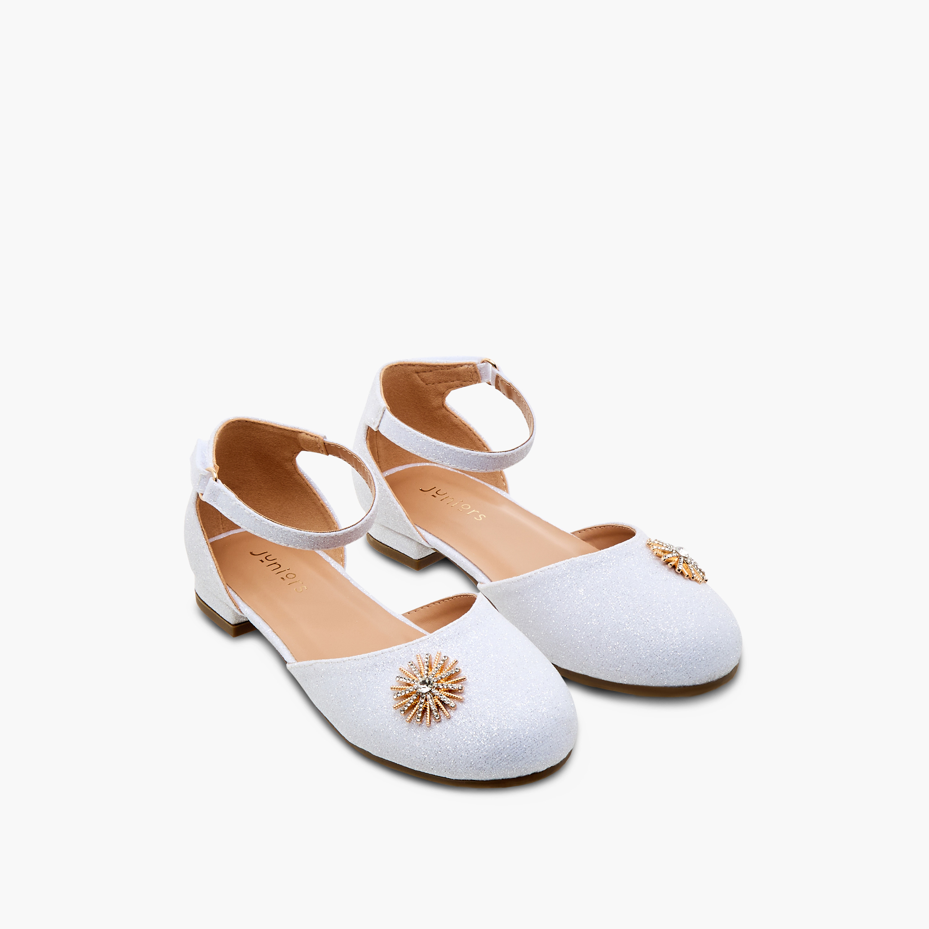 Juniors Embellished Ballerina Shoes with Hook and Loop Closure-girls-shoes-sandals-image-1
