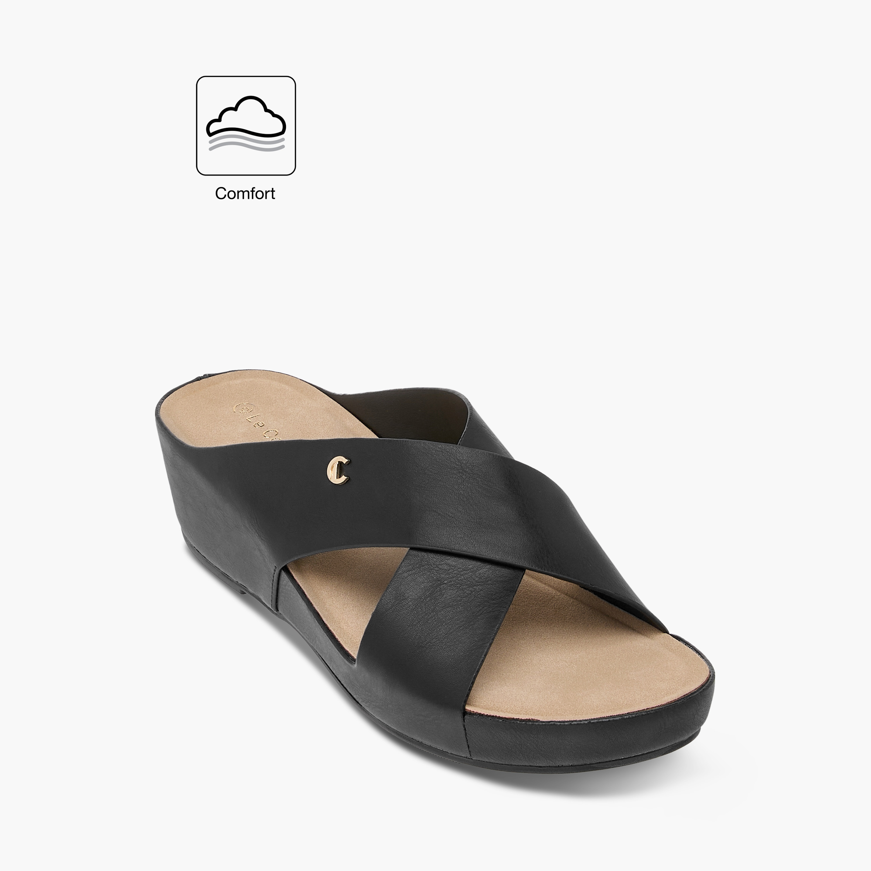 صندل مريح سادة بحزام متقاطع وكعب ويدج من لو كونفورت-women-shoes-sandals-heeled-image-2