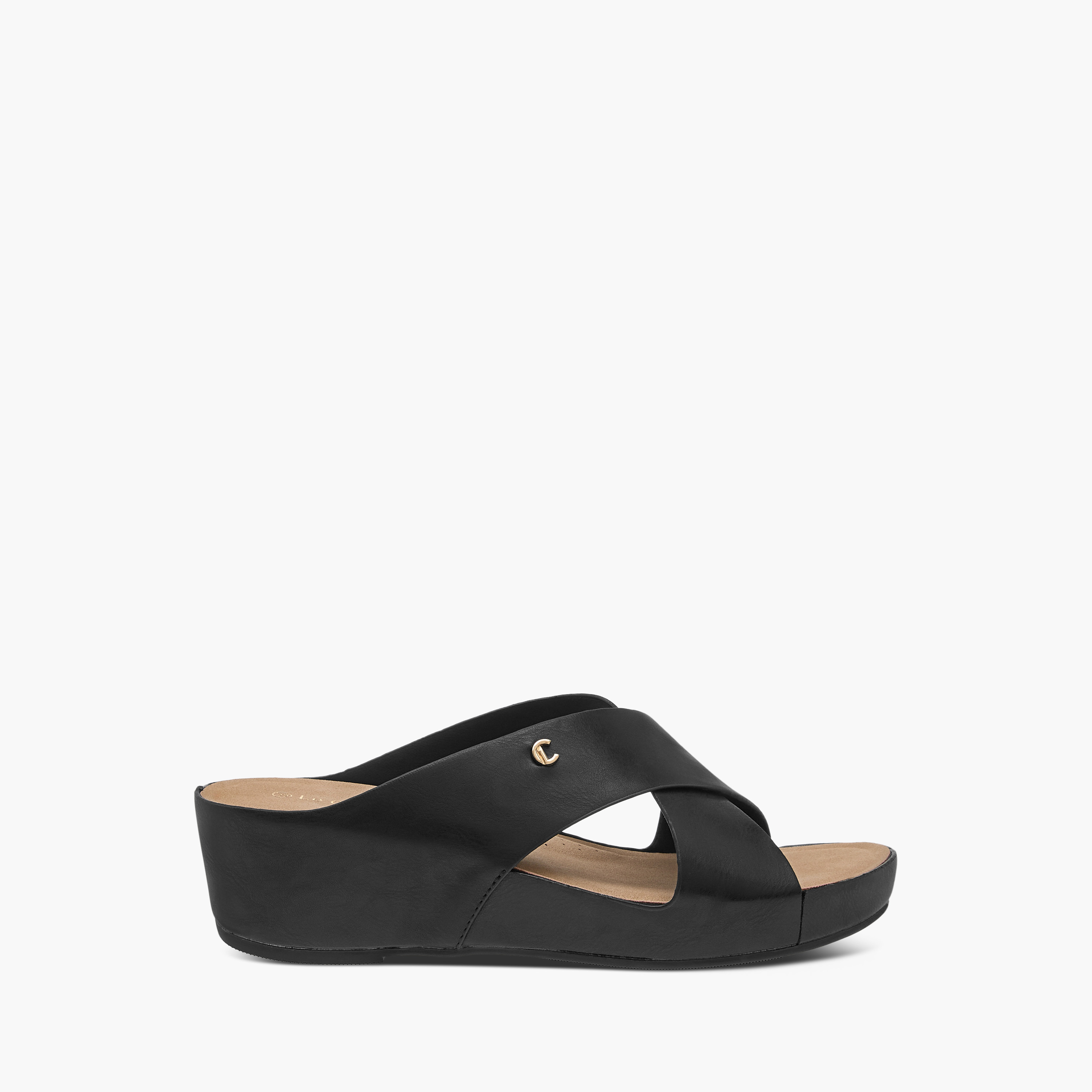 صندل مريح سادة بحزام متقاطع وكعب ويدج من لو كونفورت-women-shoes-sandals-heeled-image-3