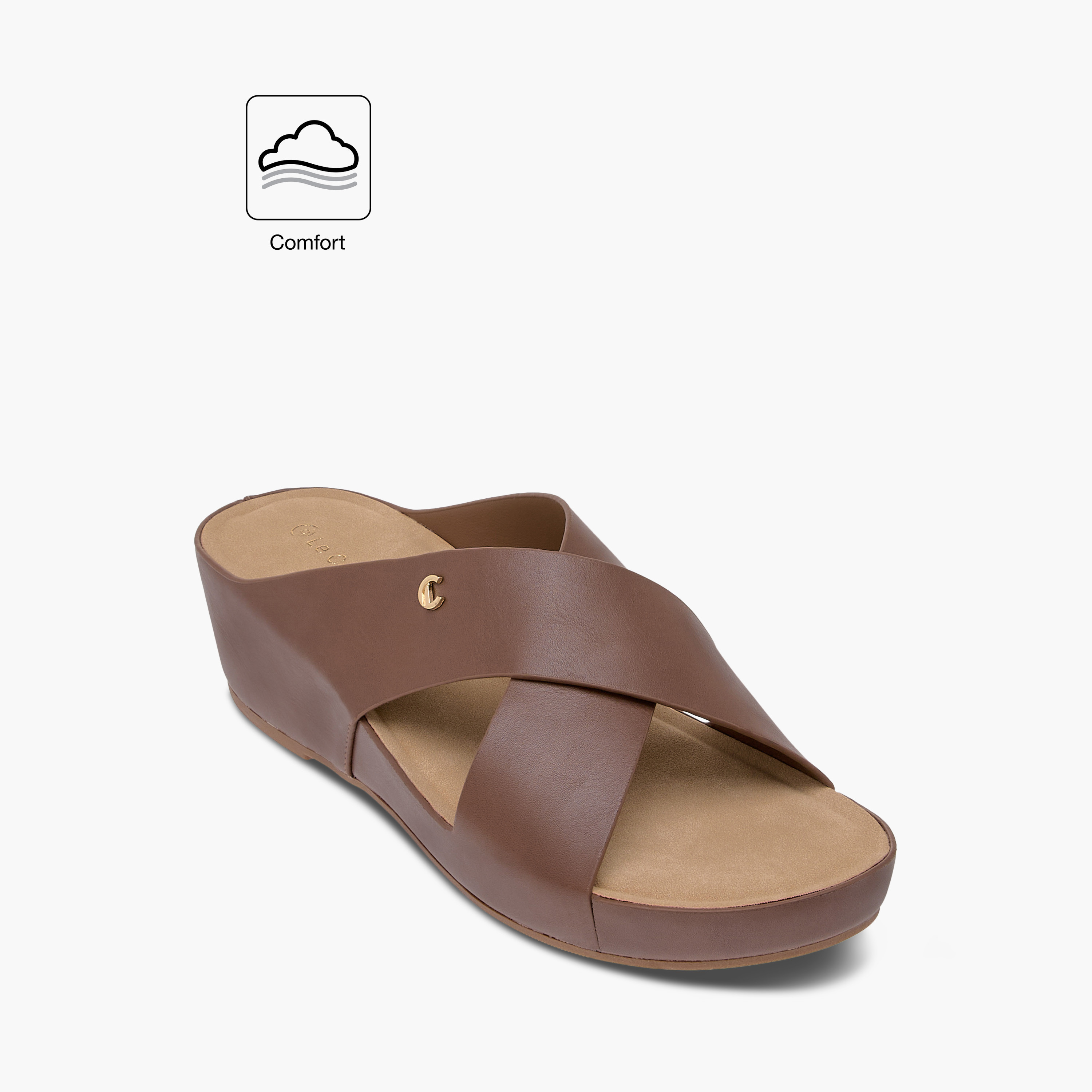 صندل مريح سادة بحزام متقاطع وكعب ويدج من لو كونفورت-women-shoes-sandals-heeled-image-2