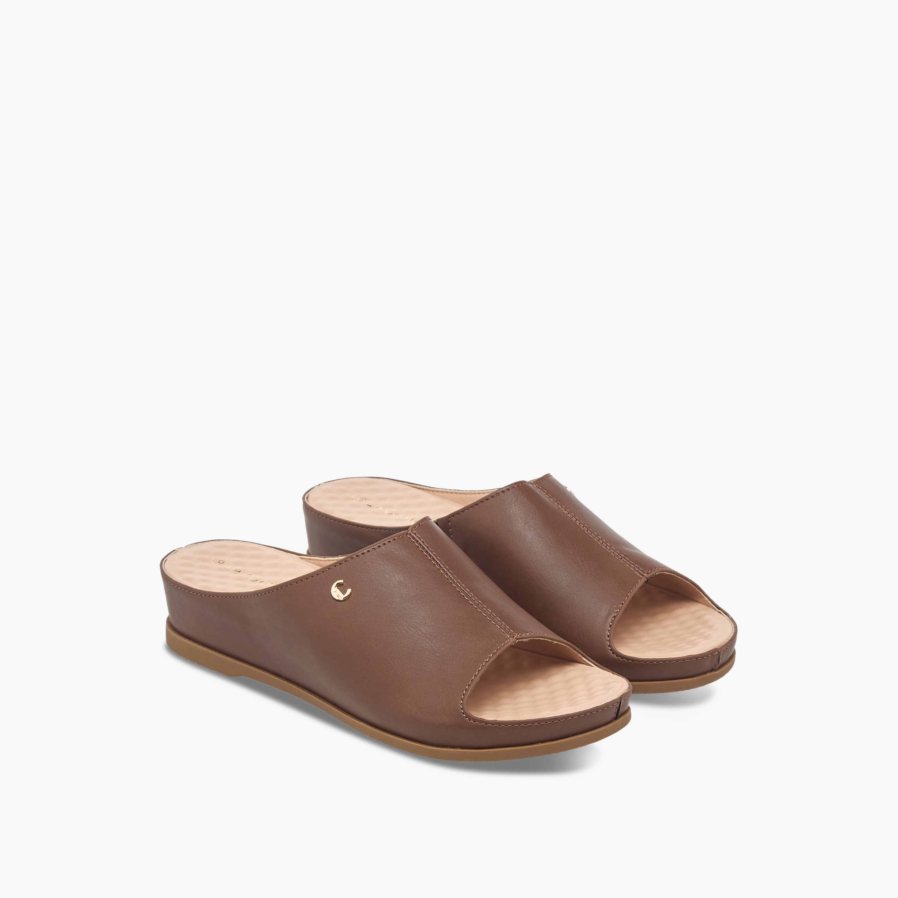 Le Confort Solid Peep Toe Slip-On Comfort Sandals-women-shoes-flats-sandals-image-1