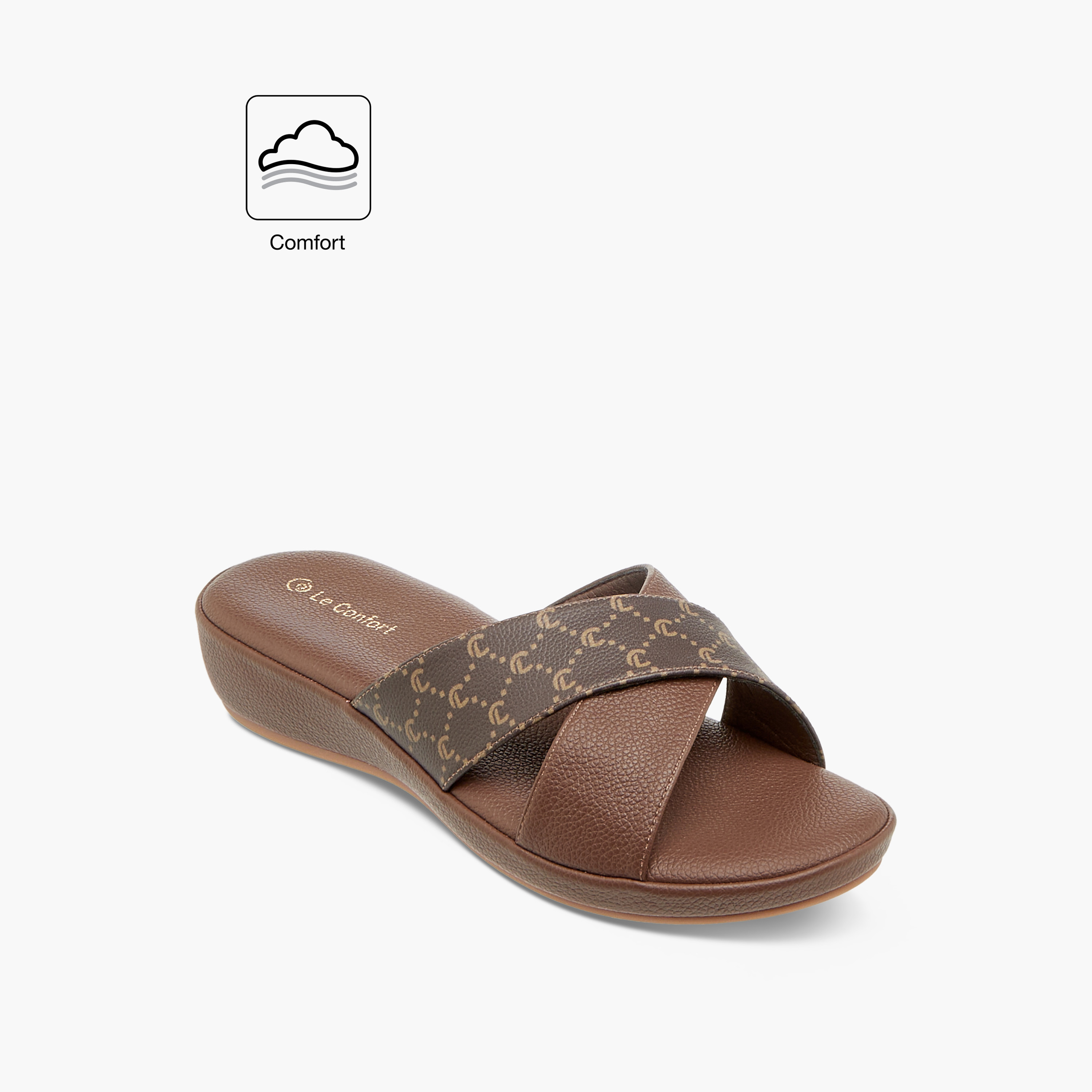 Le Confort Monogram Print Cross Strap Slip-On Comfort Sandals-women-shoes-flats-sandals-image-2