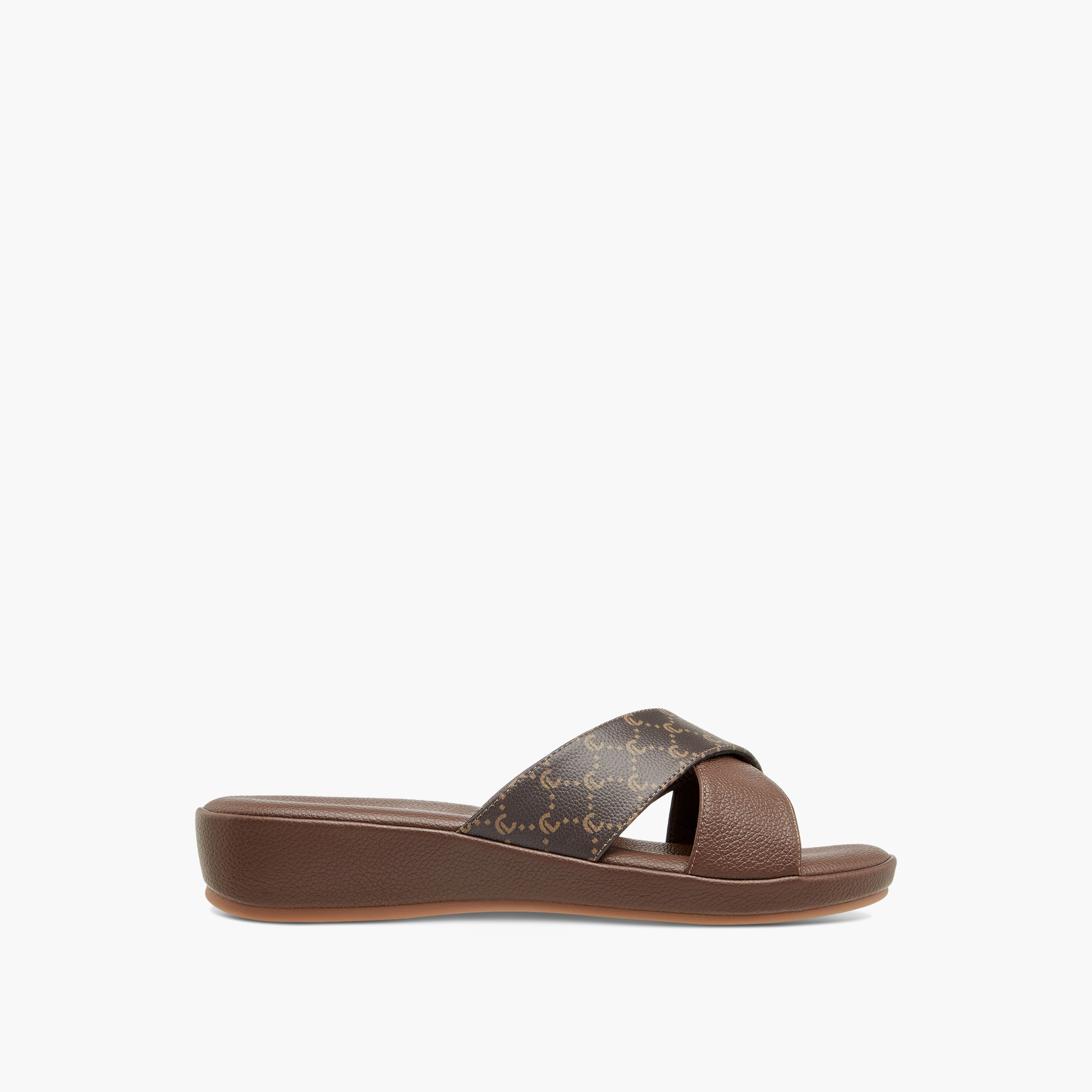 Le Confort Monogram Print Cross Strap Slip-On Comfort Sandals-women-shoes-flats-sandals-image-3