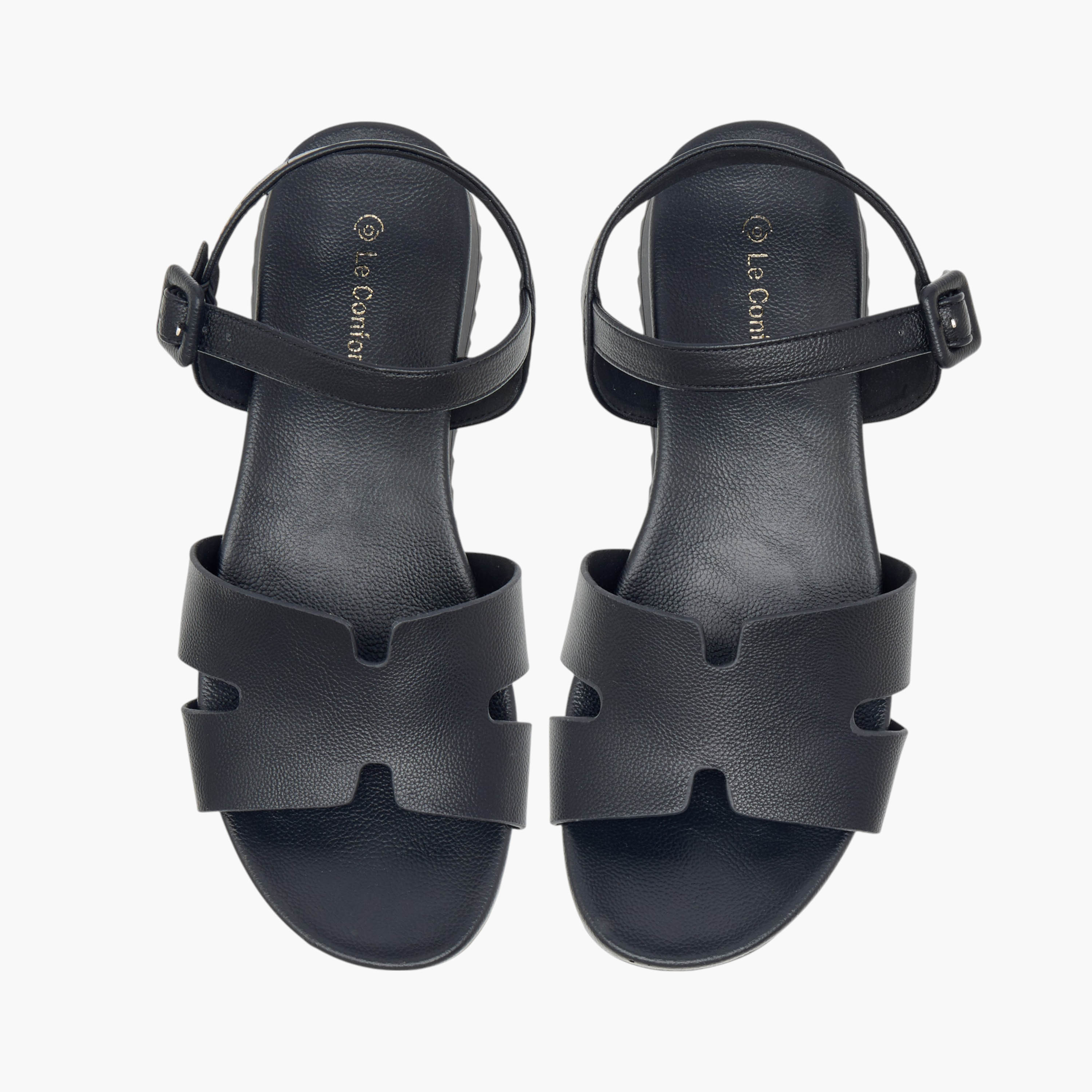 Le Confort Textured Comfort Sandals with Pin Buckle Closure-women-shoes-flats-sandals-image-1