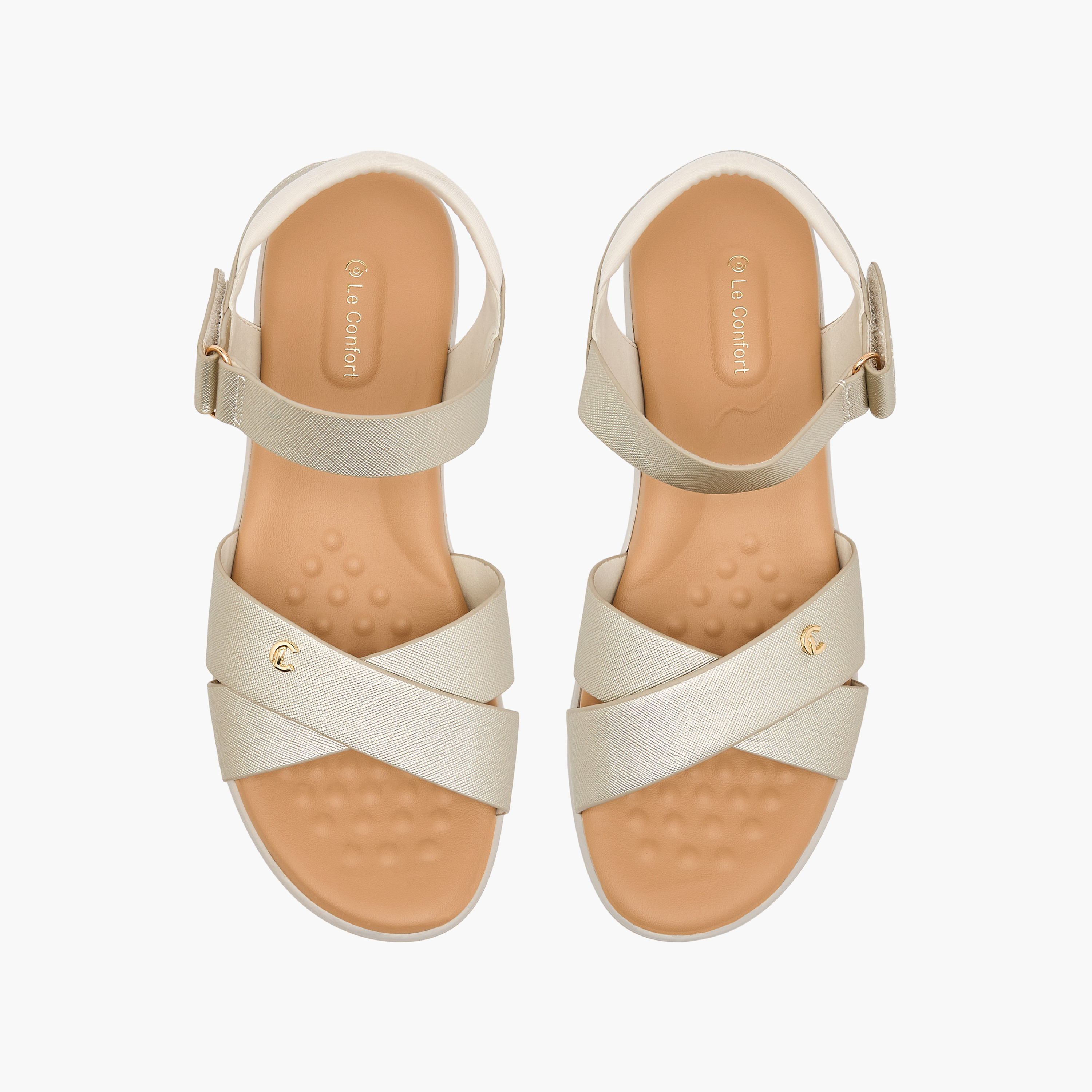 Le Confort Textured Cross Strap Comfort Sandals with Hook and Loop Closure-women-shoes-sandals-heeled-image-1