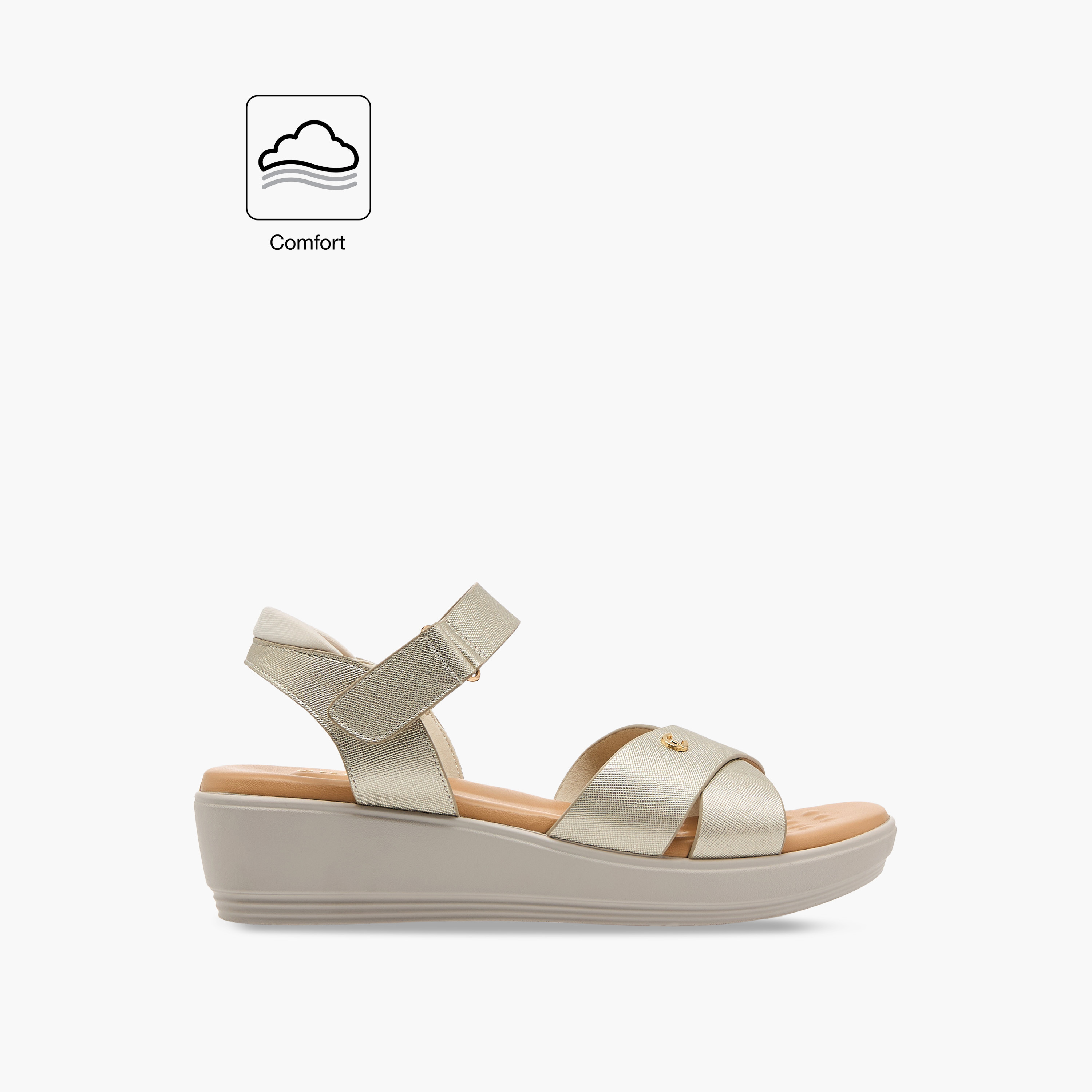 Le Confort Textured Cross Strap Comfort Sandals with Hook and Loop Closure-women-shoes-sandals-heeled-image-2