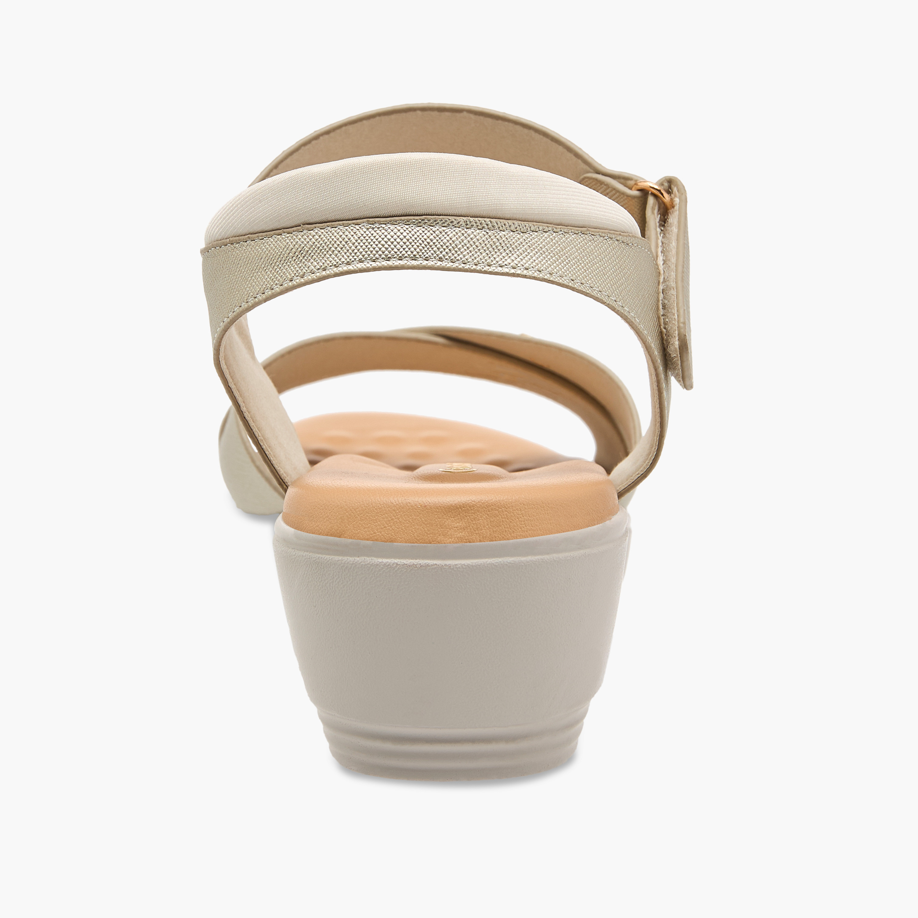 Le Confort Textured Cross Strap Comfort Sandals with Hook and Loop Closure-women-shoes-sandals-heeled-image-4