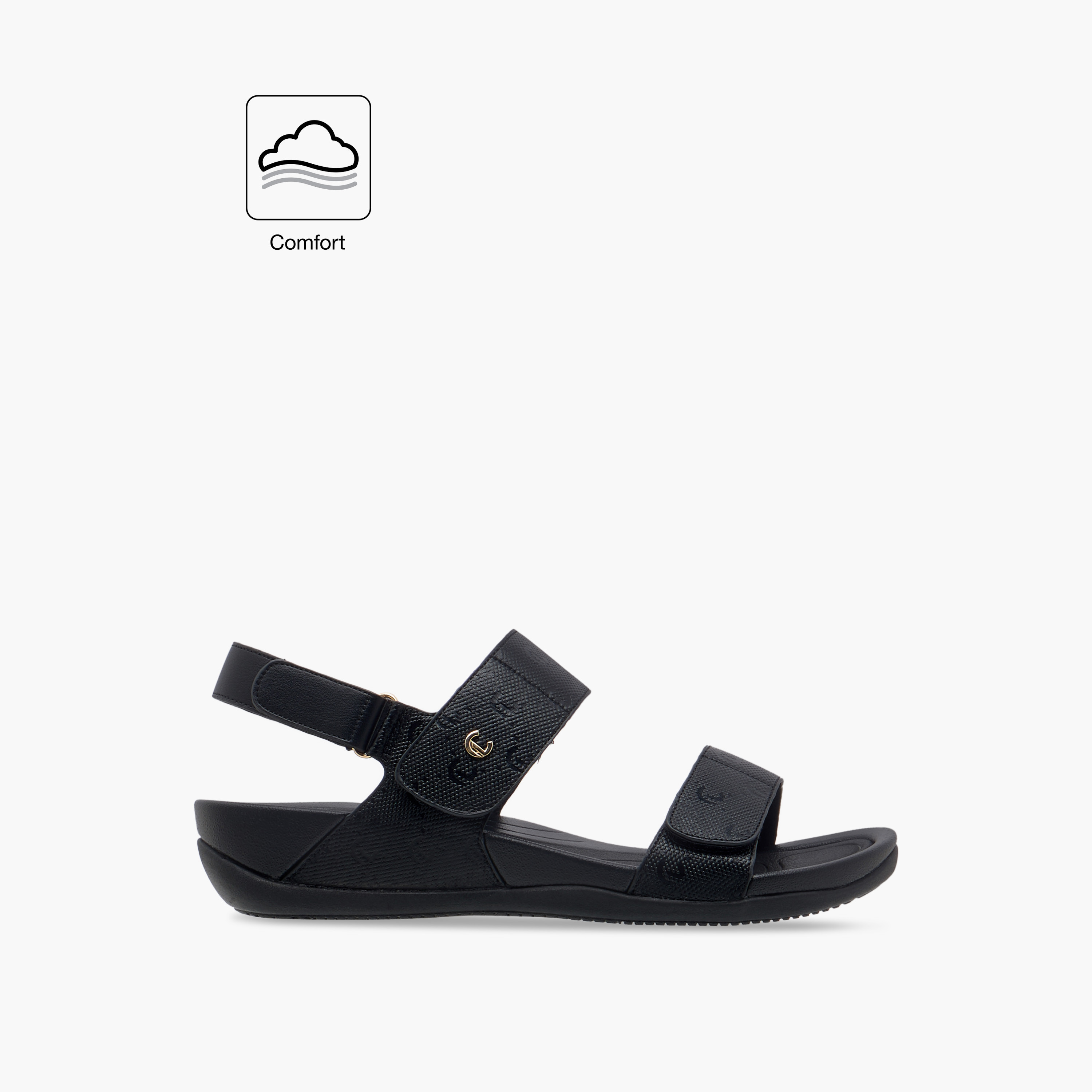 Le Confort Monogram Textured Strappy Comfort Sandals with Hook and Loop Closure-women-shoes-flats-sandals-image-2
