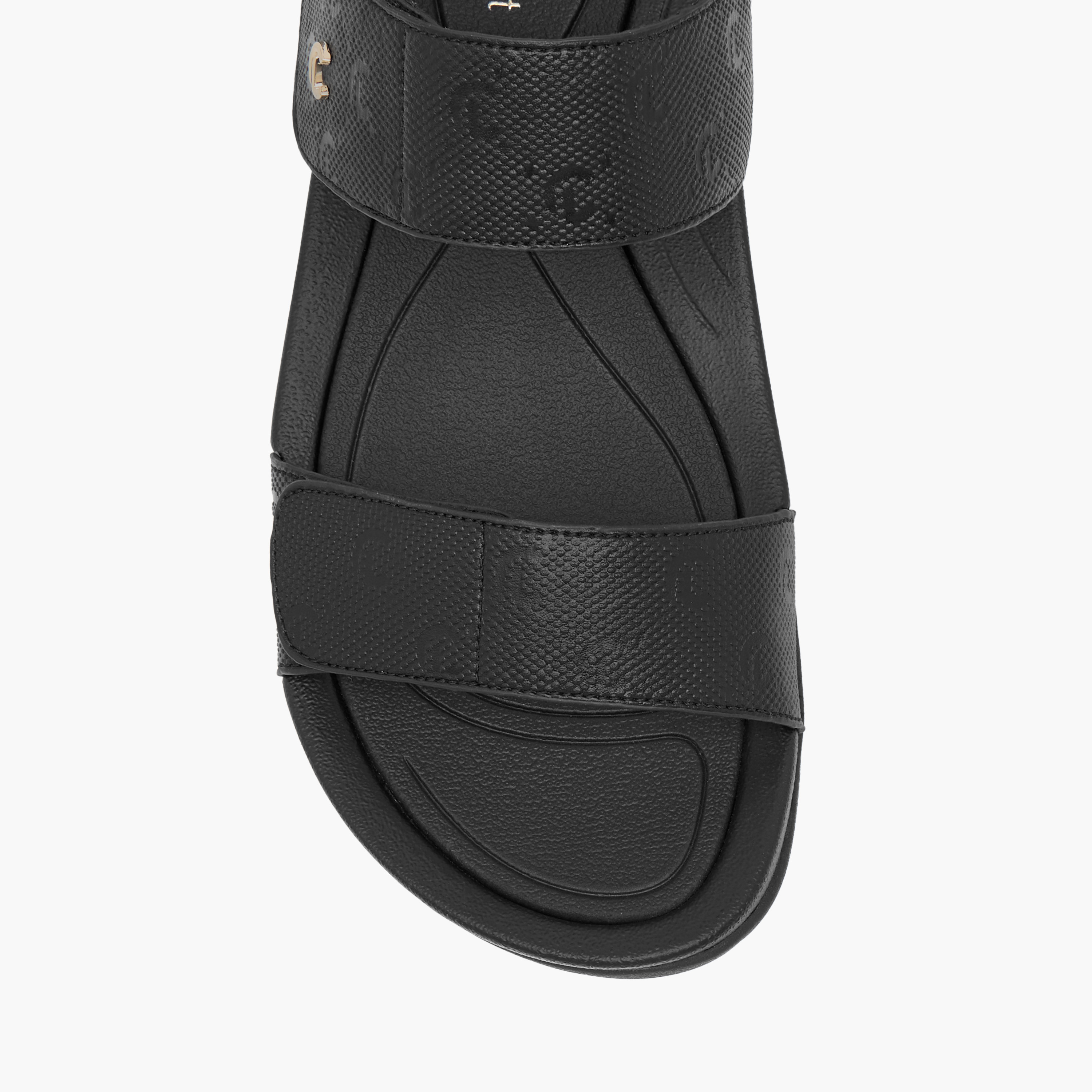 Le Confort Monogram Textured Strappy Comfort Sandals with Hook and Loop Closure-women-shoes-flats-sandals-image-3
