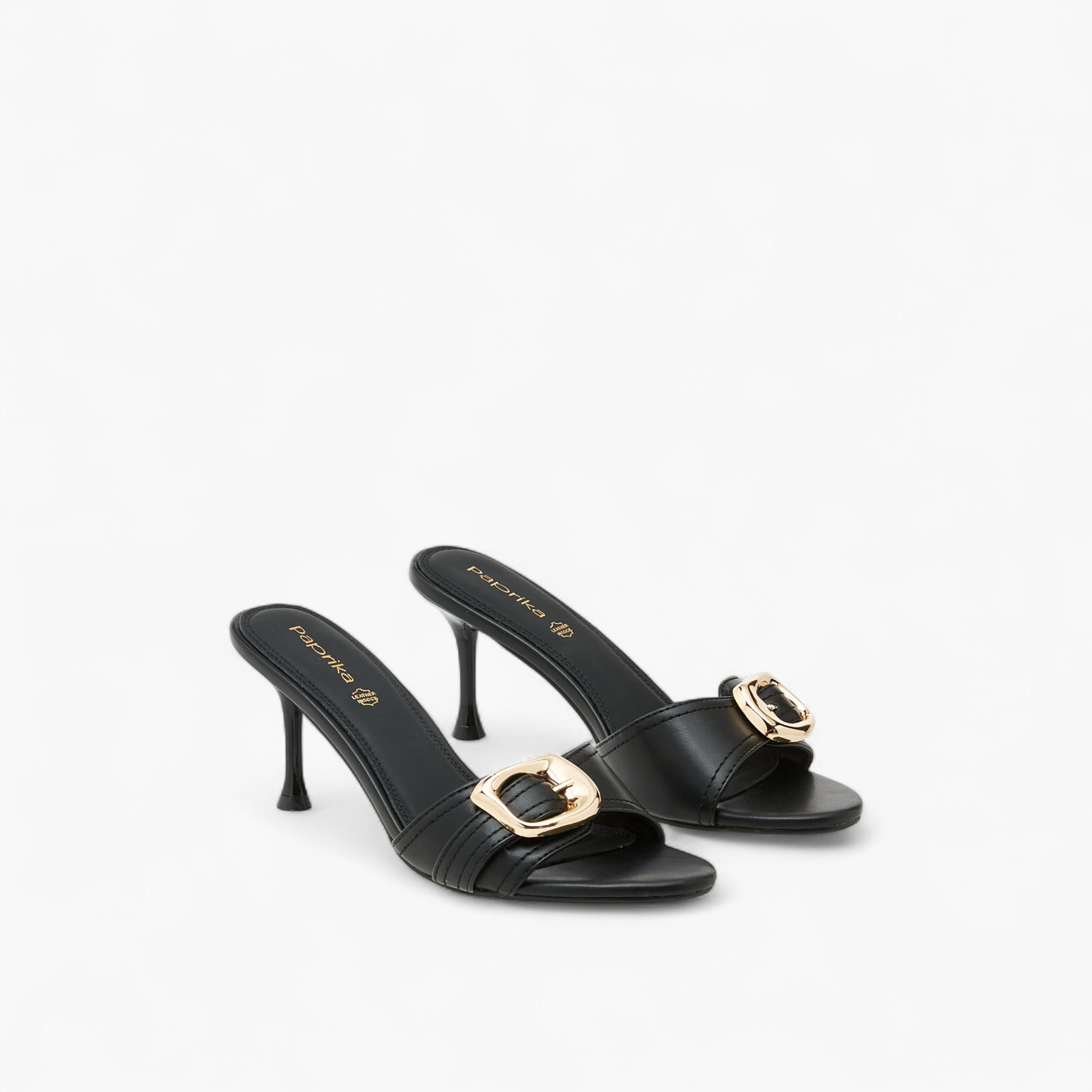Paprika Buckle Accent Slip-On Sandals with Stiletto Heels-women-shoes-sandals-heeled-image-1
