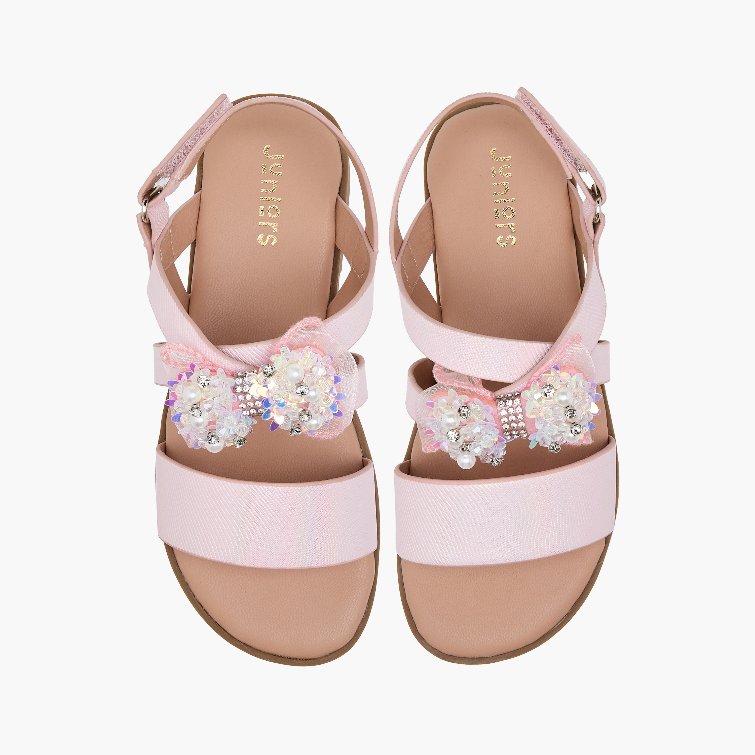 Juniors Solid Open Toe Sandals with Hook and Loop Closure-girls-shoes-sandals-image-5