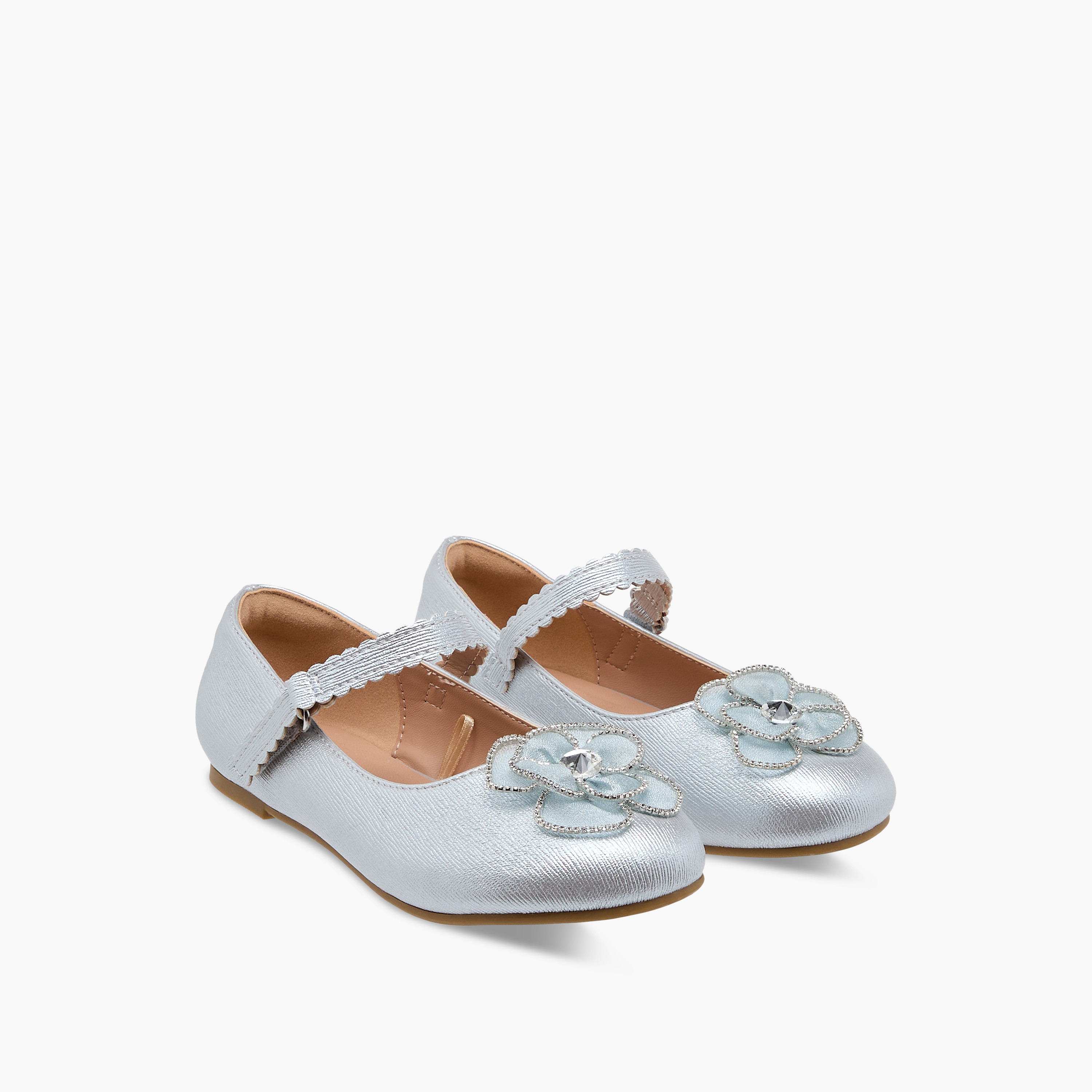 Juniors Flower Embellished Ballerina Shoes with Hook and Loop Closure-girls-shoes-ballerinas-image-1