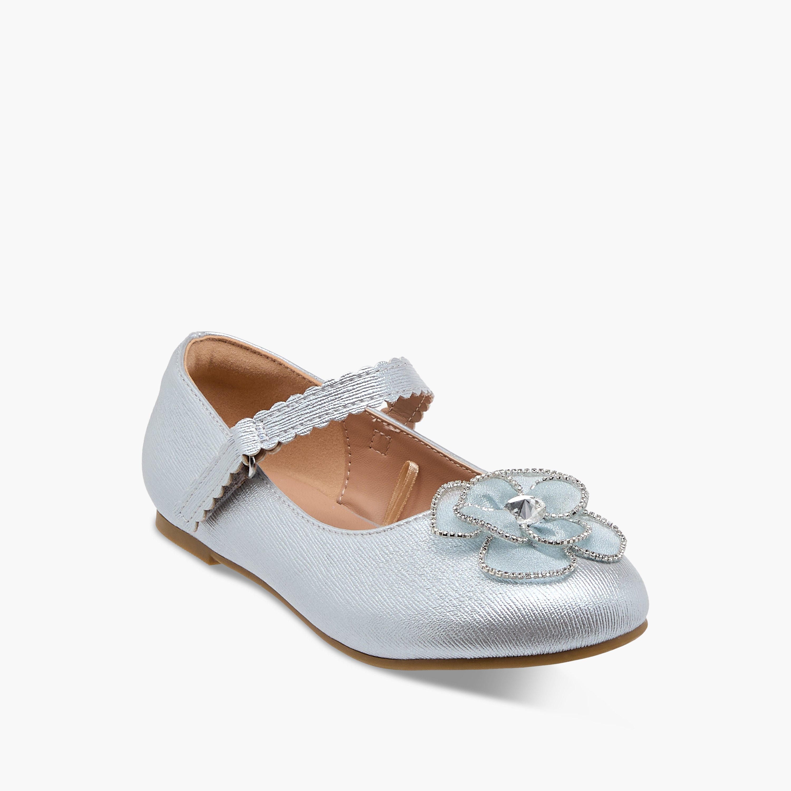 Juniors Flower Embellished Ballerina Shoes with Hook and Loop Closure-girls-shoes-ballerinas-image-2