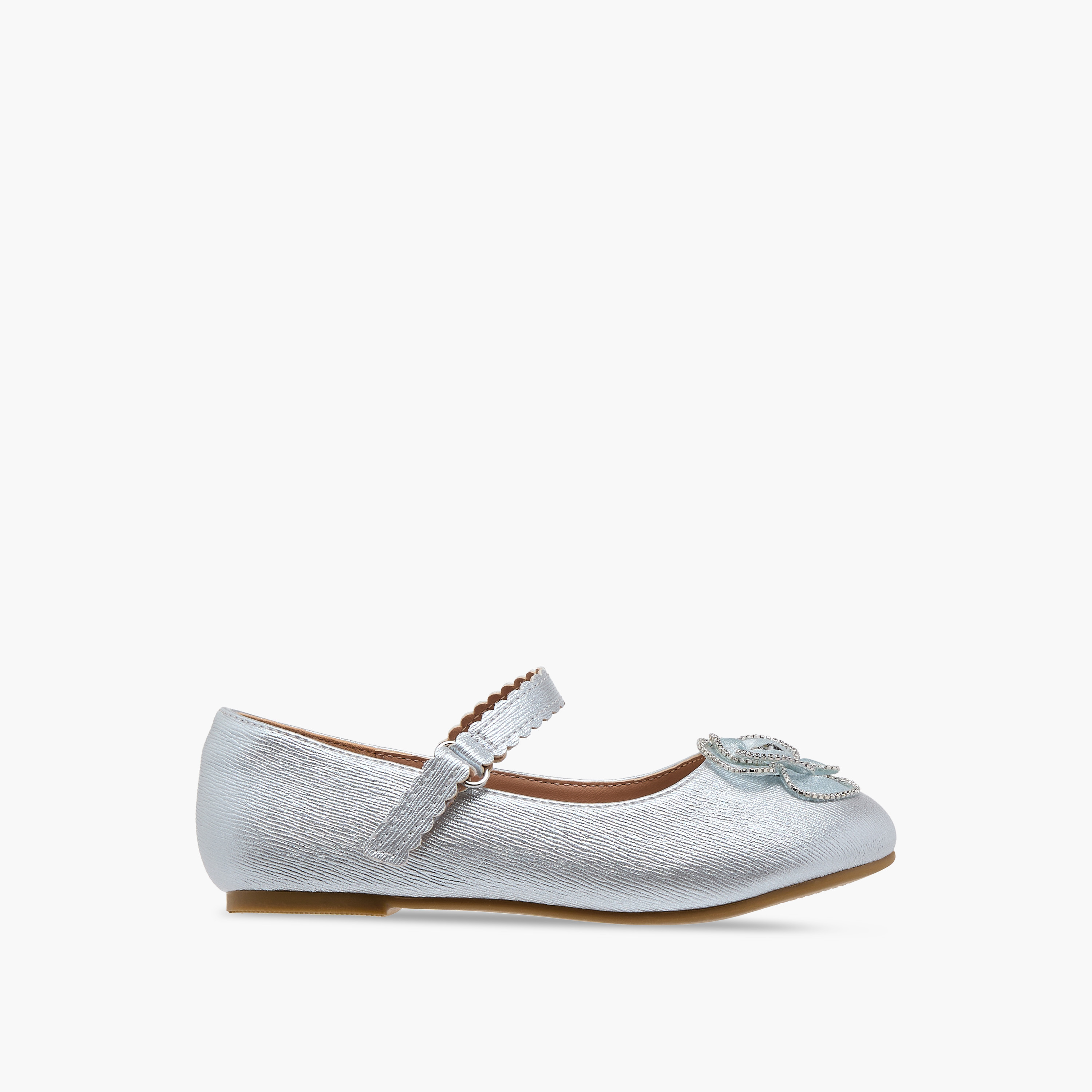 Juniors Flower Embellished Ballerina Shoes with Hook and Loop Closure-girls-shoes-ballerinas-image-3