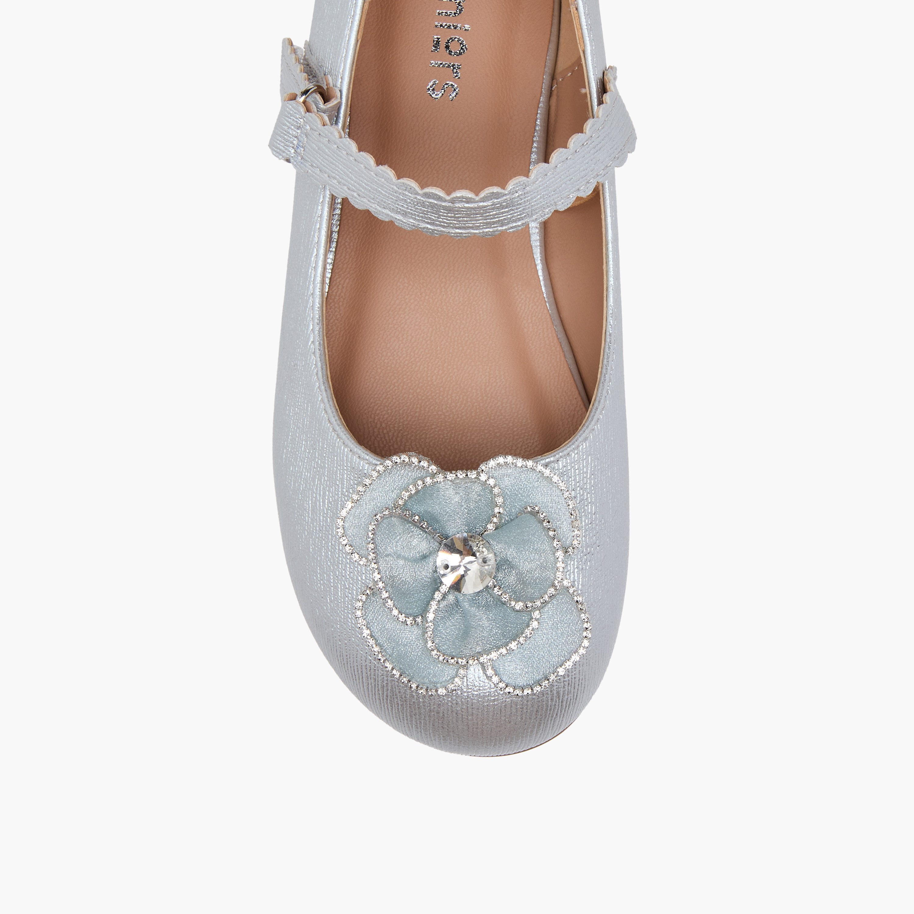 Juniors Flower Embellished Ballerina Shoes with Hook and Loop Closure-girls-shoes-ballerinas-image-4
