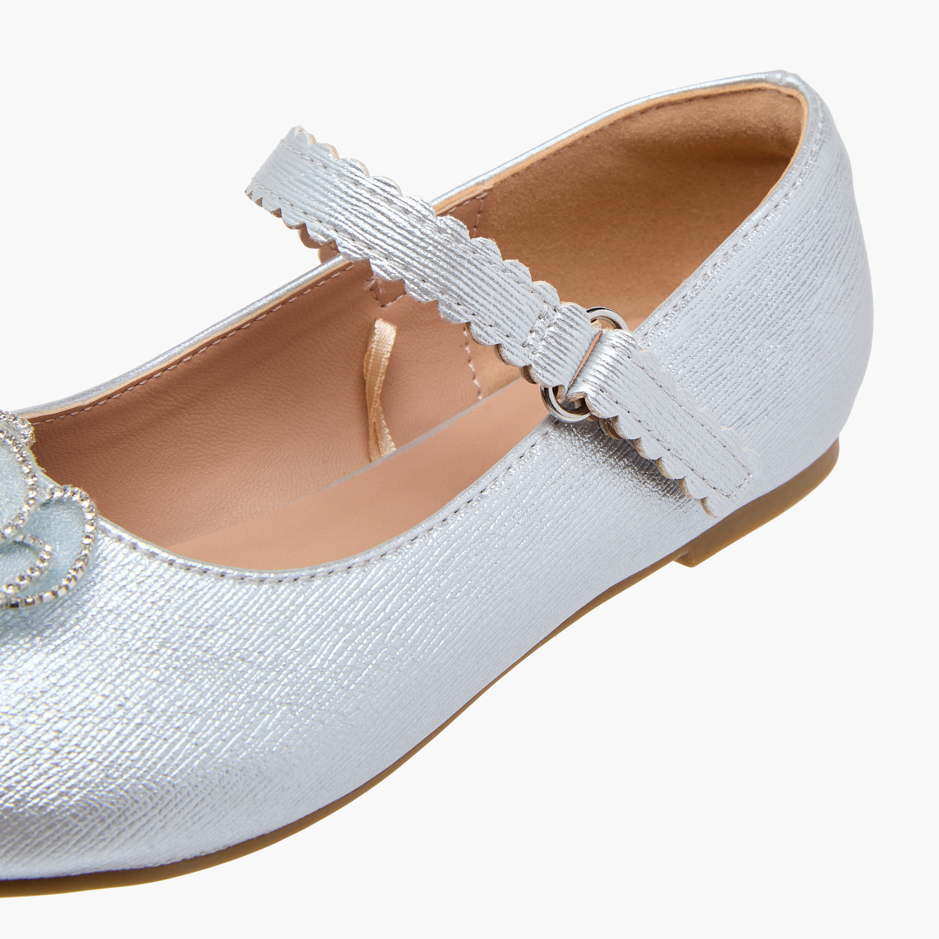 Juniors Flower Embellished Ballerina Shoes with Hook and Loop Closure-girls-shoes-ballerinas-image-5