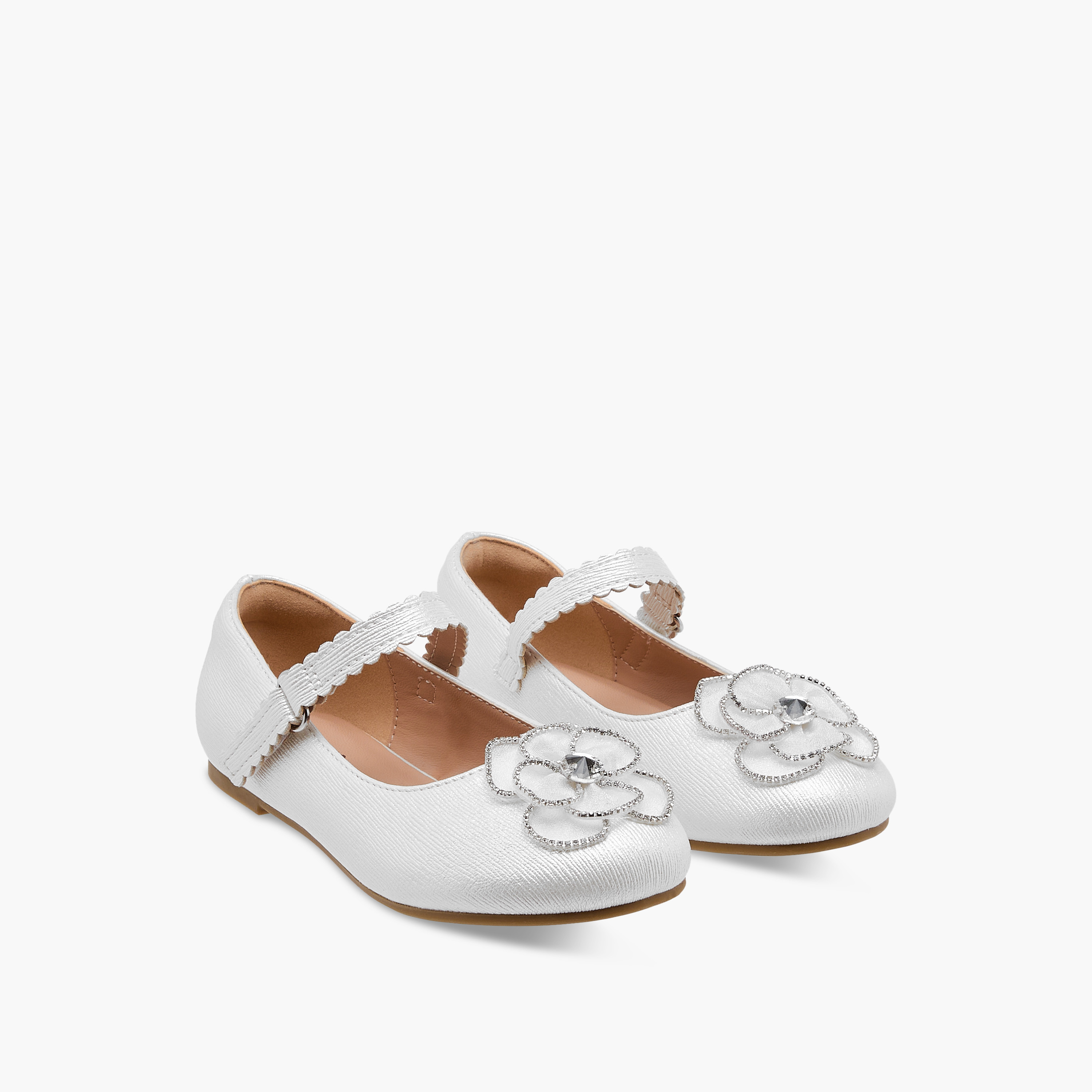 Juniors Flower Embellished Ballerina Shoes with Hook and Loop Closure-girls-shoes-ballerinas-image-7