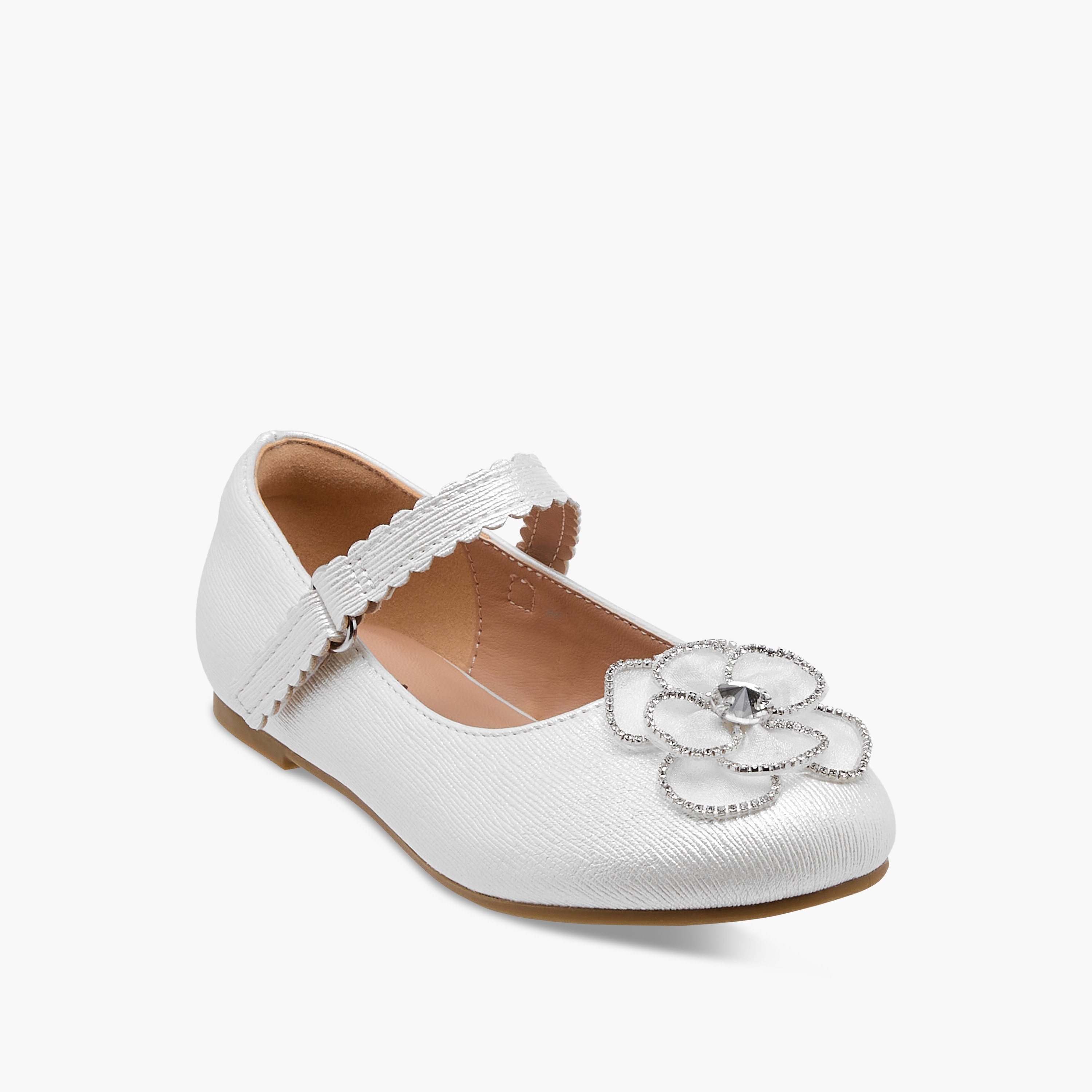 Juniors Flower Embellished Ballerina Shoes with Hook and Loop Closure-girls-shoes-ballerinas-image-8