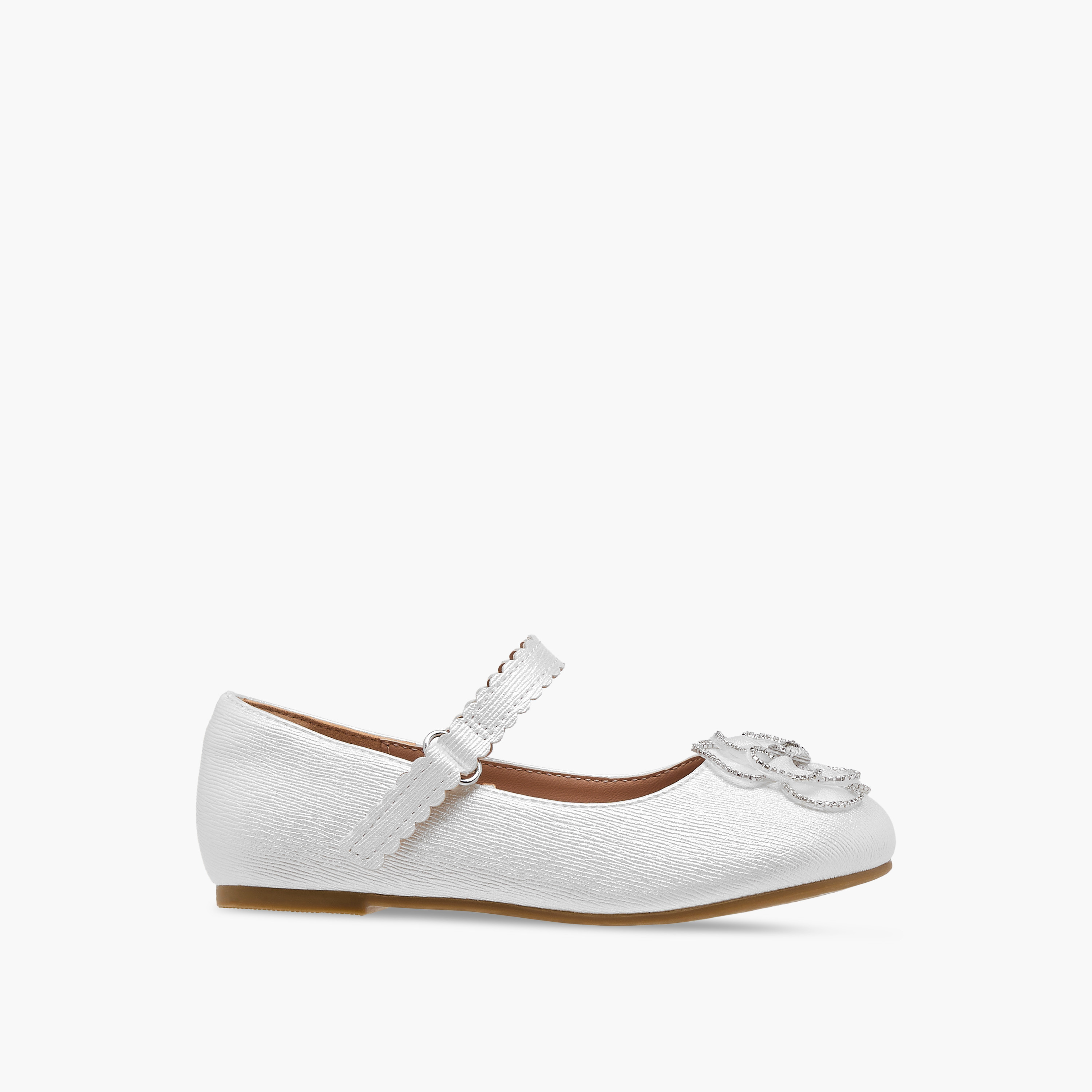 Juniors Flower Embellished Ballerina Shoes with Hook and Loop Closure-girls-shoes-ballerinas-image-9