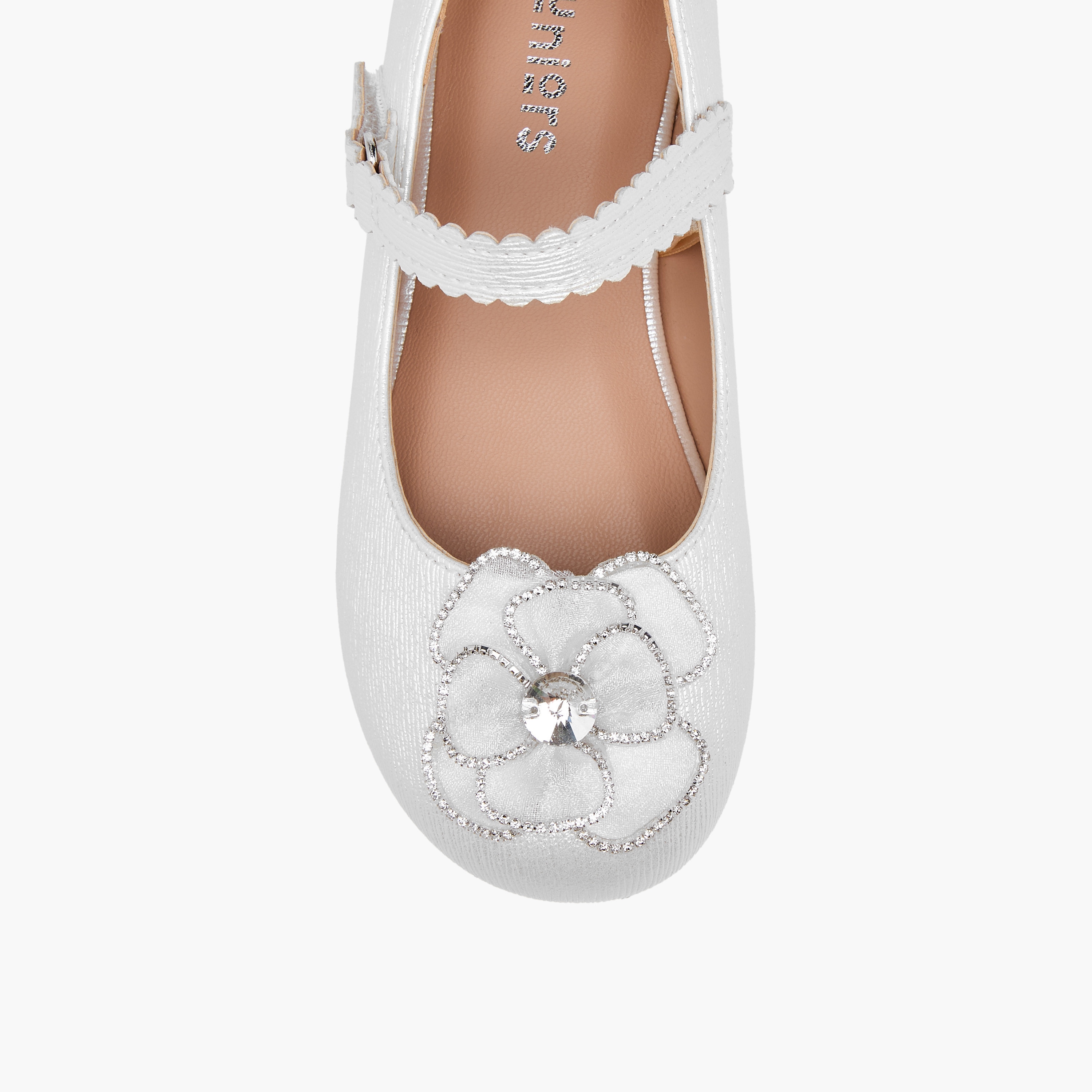 Juniors Flower Embellished Ballerina Shoes with Hook and Loop Closure-girls-shoes-ballerinas-image-11