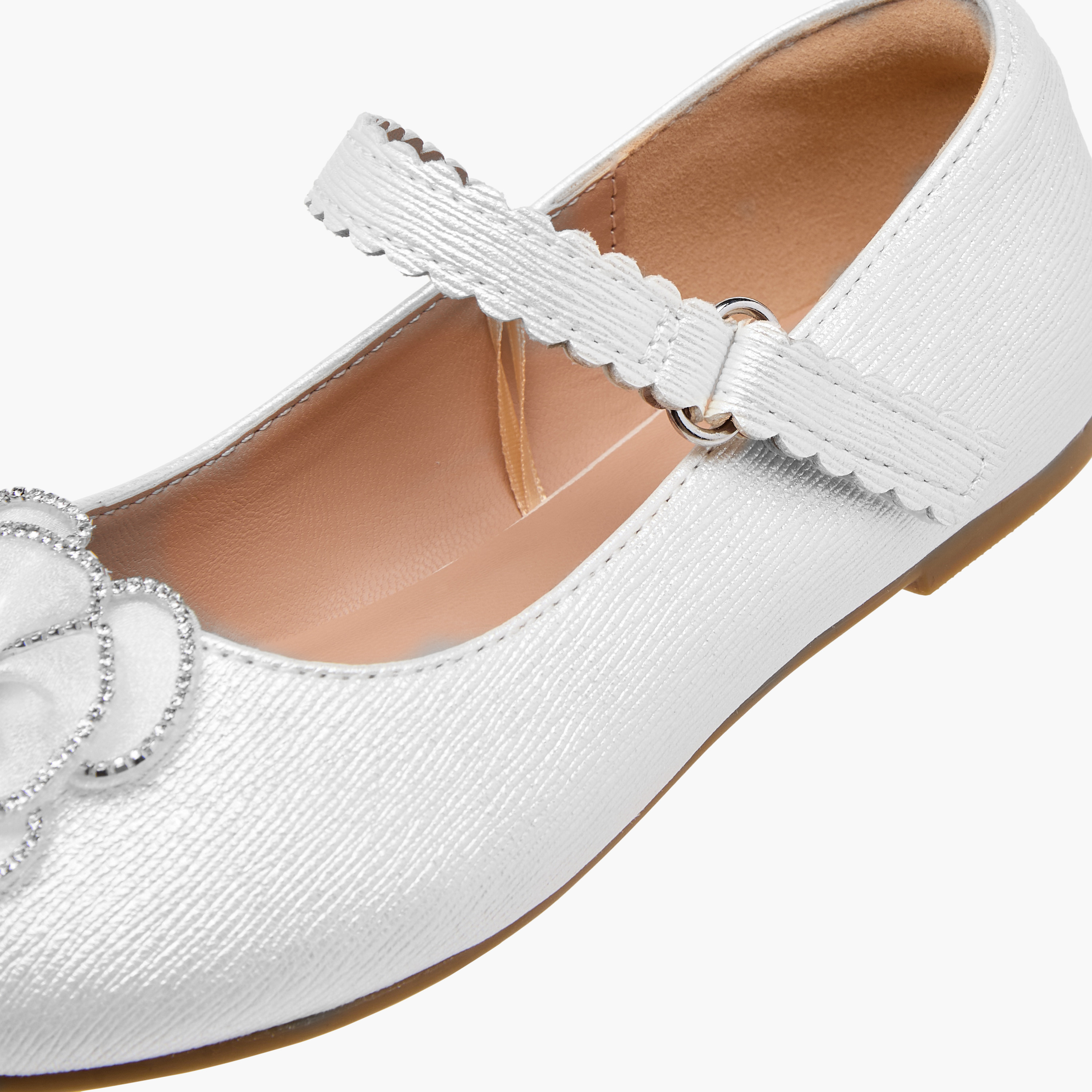 Juniors Flower Embellished Ballerina Shoes with Hook and Loop Closure-girls-shoes-ballerinas-image-12