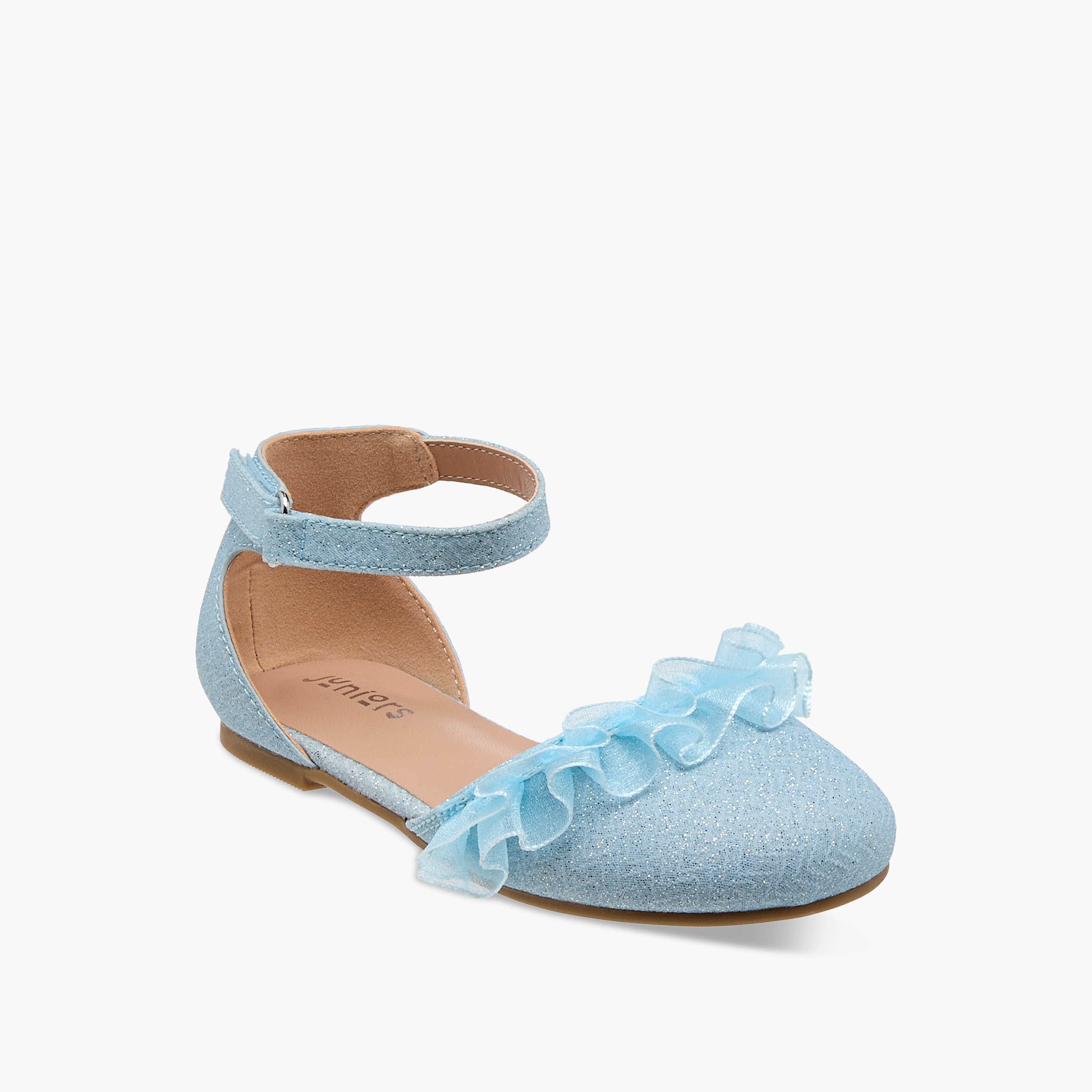 Juniors Glitter Embellished Ballerina Shoes with Hook and Loop Closure-girls-shoes-ballerinas-image-2
