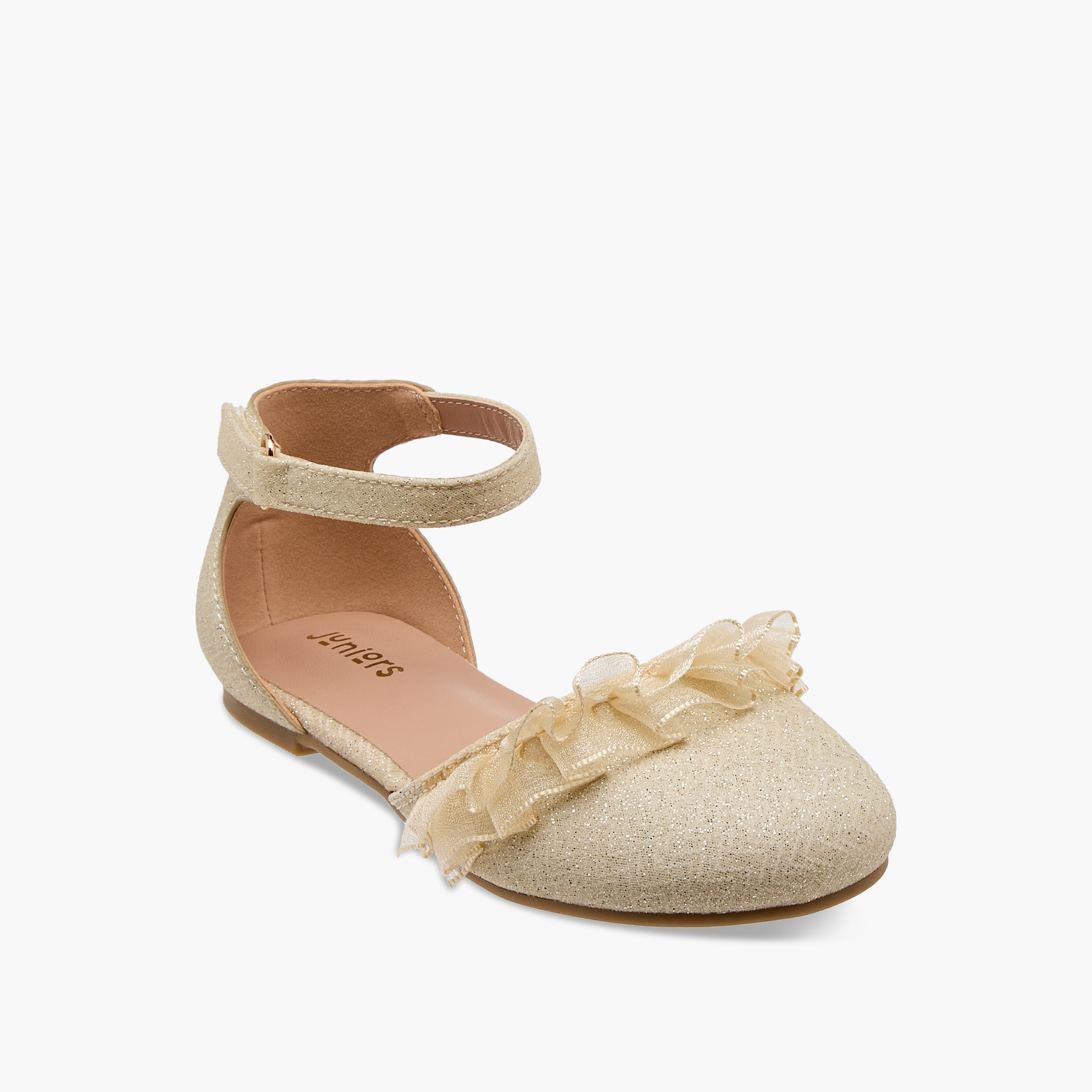 Juniors Glitter Embellished Ballerina Shoes with Hook and Loop Closure-girls-shoes-ballerinas-image-2