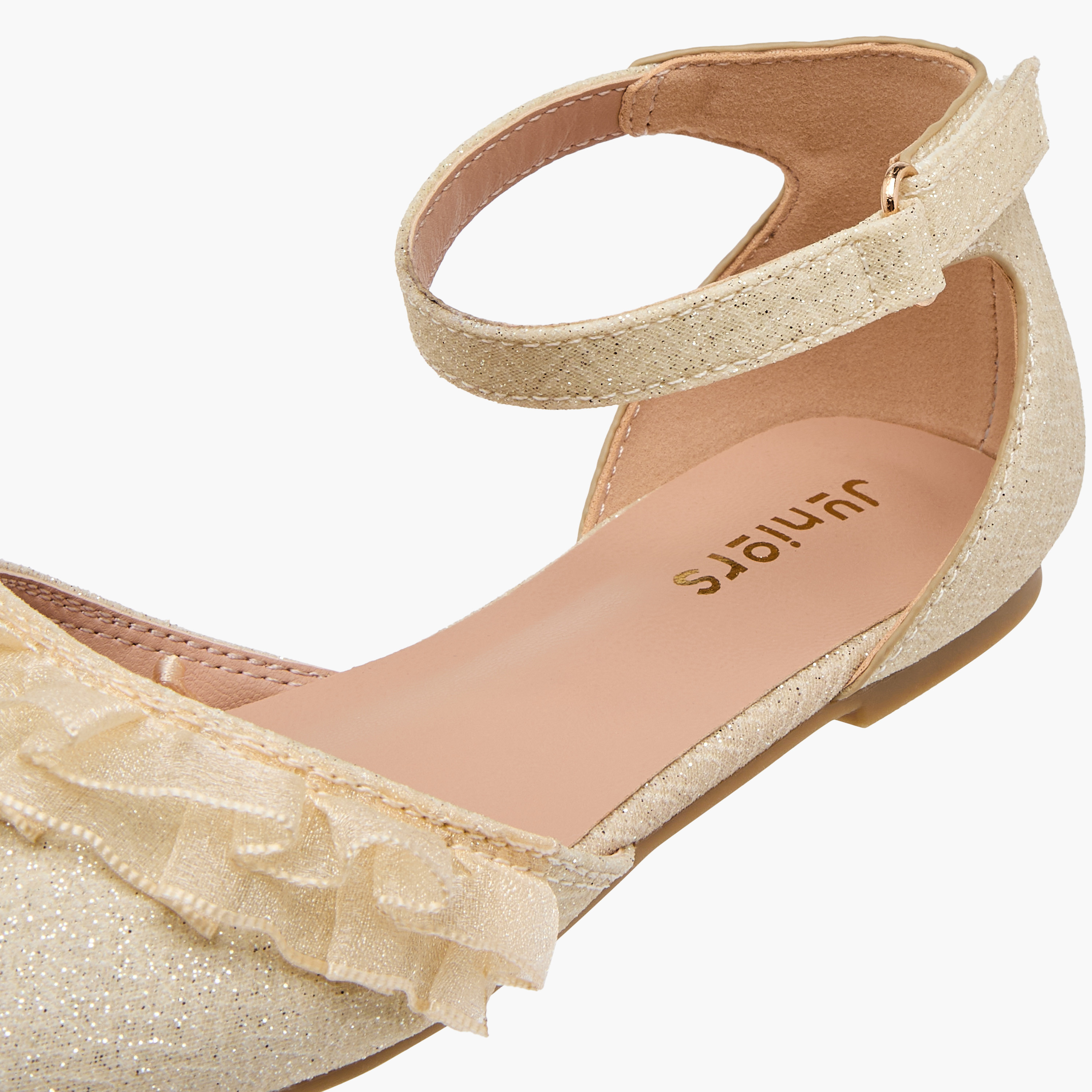 Juniors Glitter Embellished Ballerina Shoes with Hook and Loop Closure-girls-shoes-ballerinas-image-6